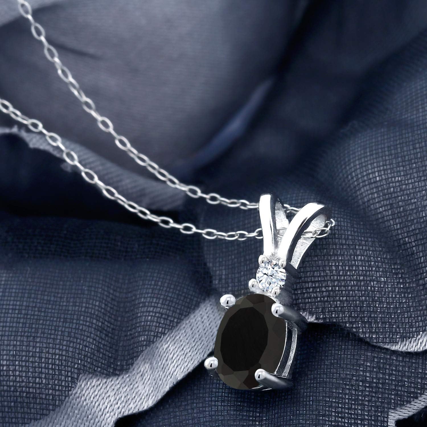 925 Sterling Silver Gemstone Birthstone & White Created Sapphire Pendant Necklace for Women | 8X6MM Oval Center Stone & 2.5MM Round Accent | Fine Jewelry Gifts for Her Mom Women Wife | 18 Inch Chain - Image 3