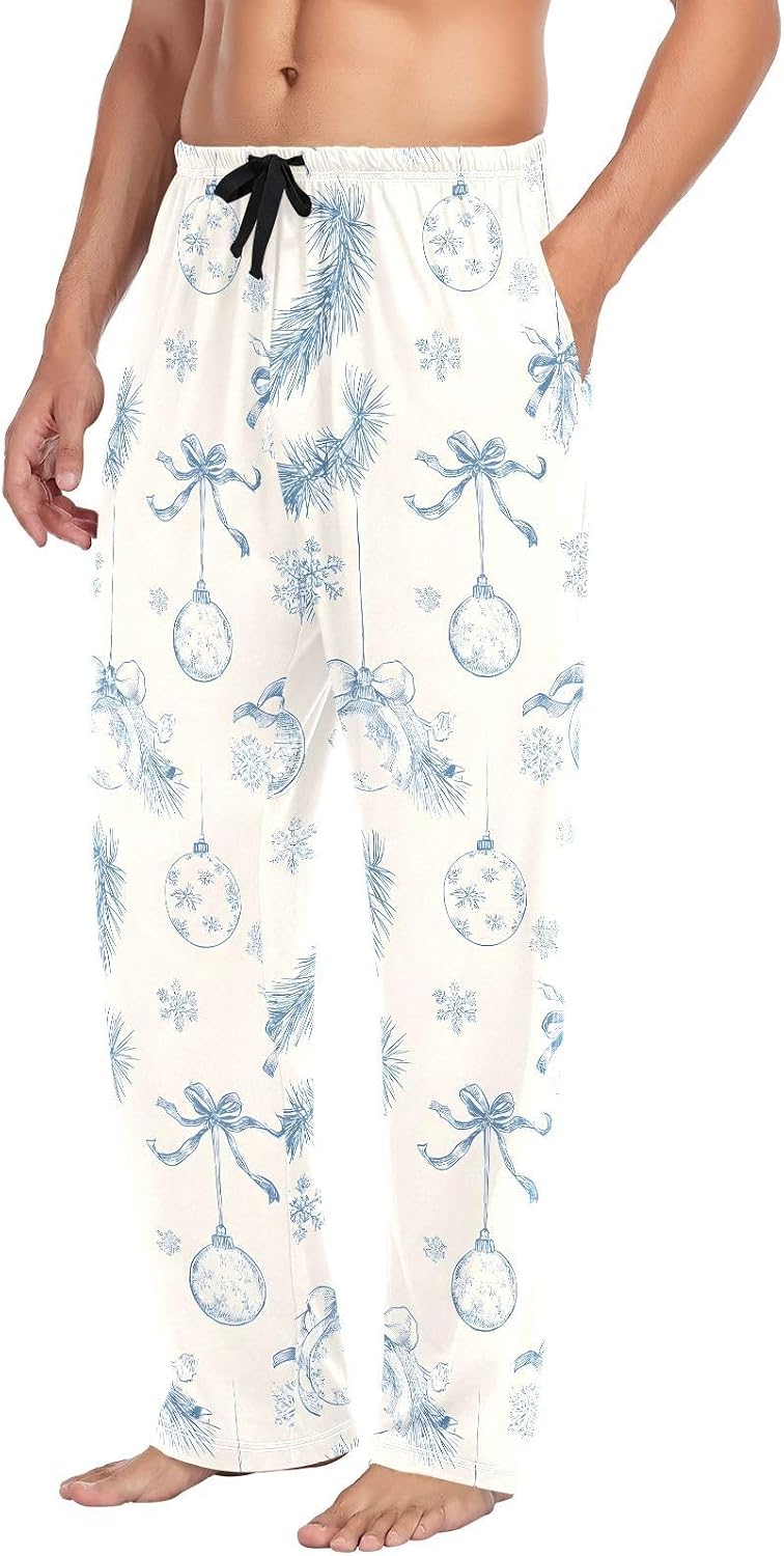 ALAZA Christmas Decorations Retro Men's Pajama Pants Men Cotton Pajama Bottoms with Pockets, S