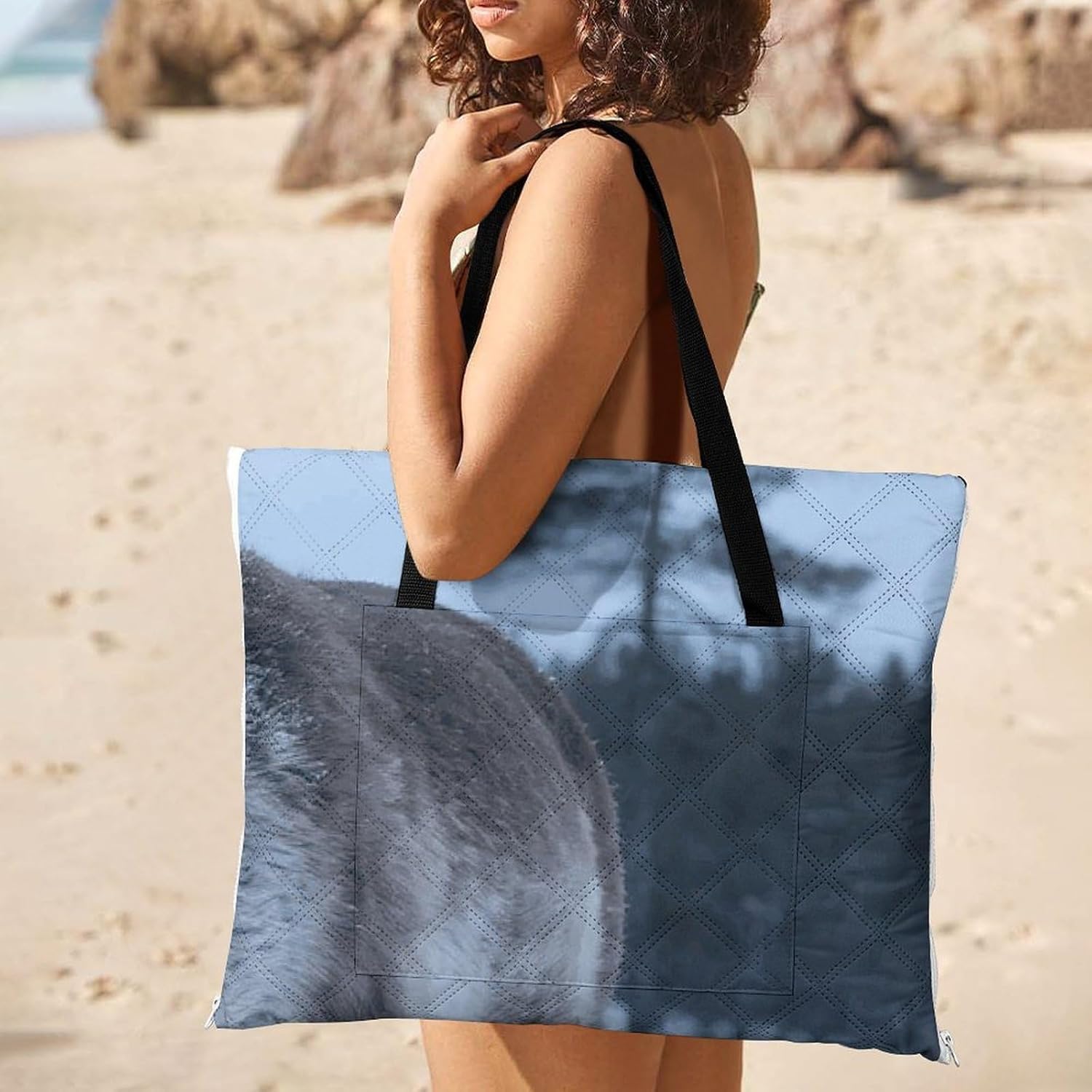 Male Red Deer Picnic Blanket 150x150cm, Foldable 2-in-1 Picnic Mat and Tote Bag Portable Waterproof Beach Mat Sandproof Outdoor Blanket for Park, Hiking, Beach, Camping, Travel