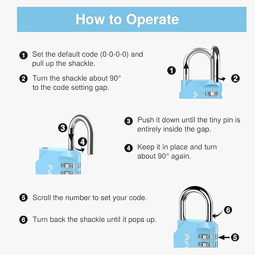 Miniatura 6 de Puroma Paquete de 2 Candado de Combinación para Casillero de 4 Dígitos Impermeable para Exteriores para Escuela, Gimnasio, Deportes, Valla, Caja de