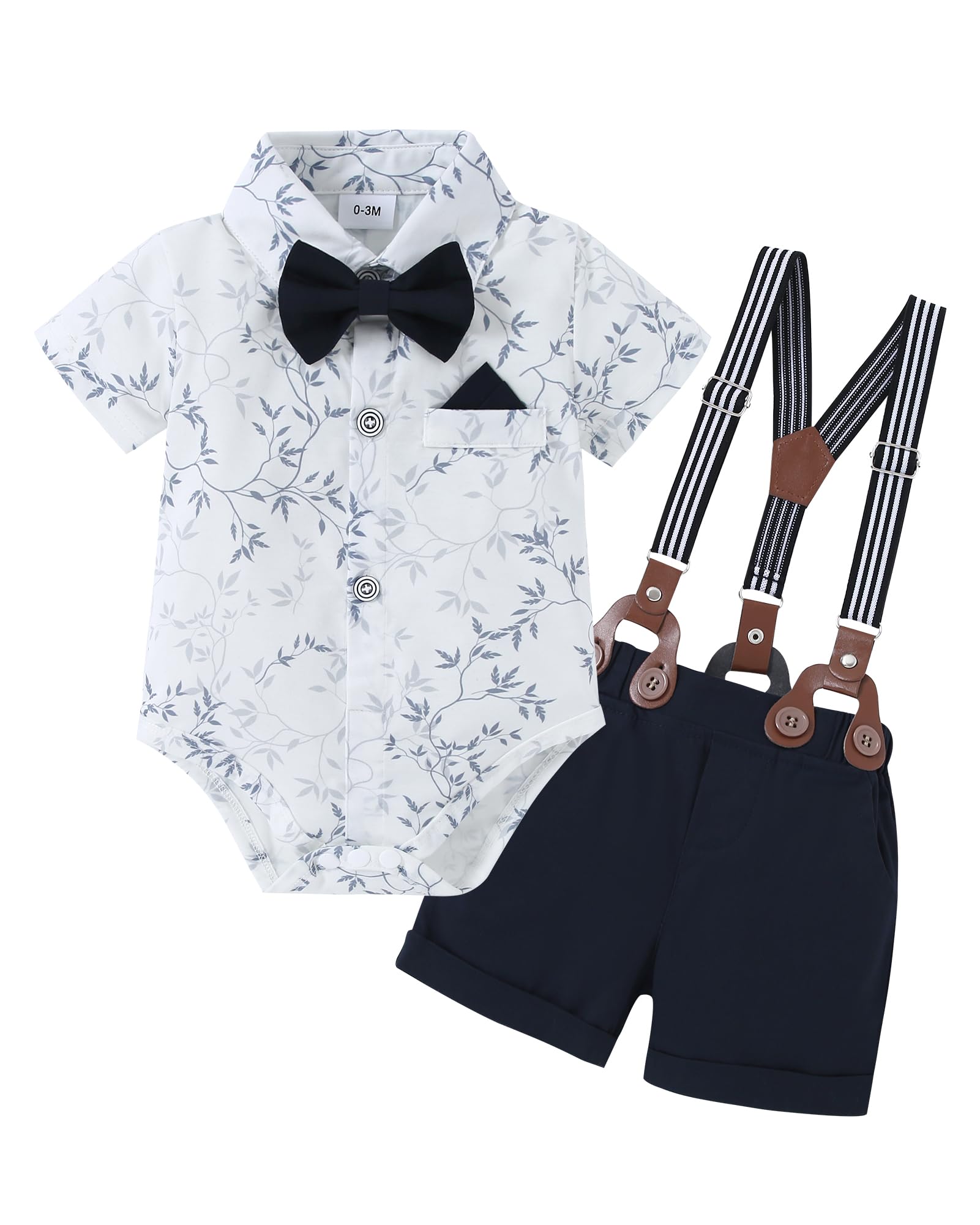 nilikastta Baby Boy Outfits Infant Boys Clothes Dress Shirt/Bowtie/Suspender Shorts Wedding Party 0-18M