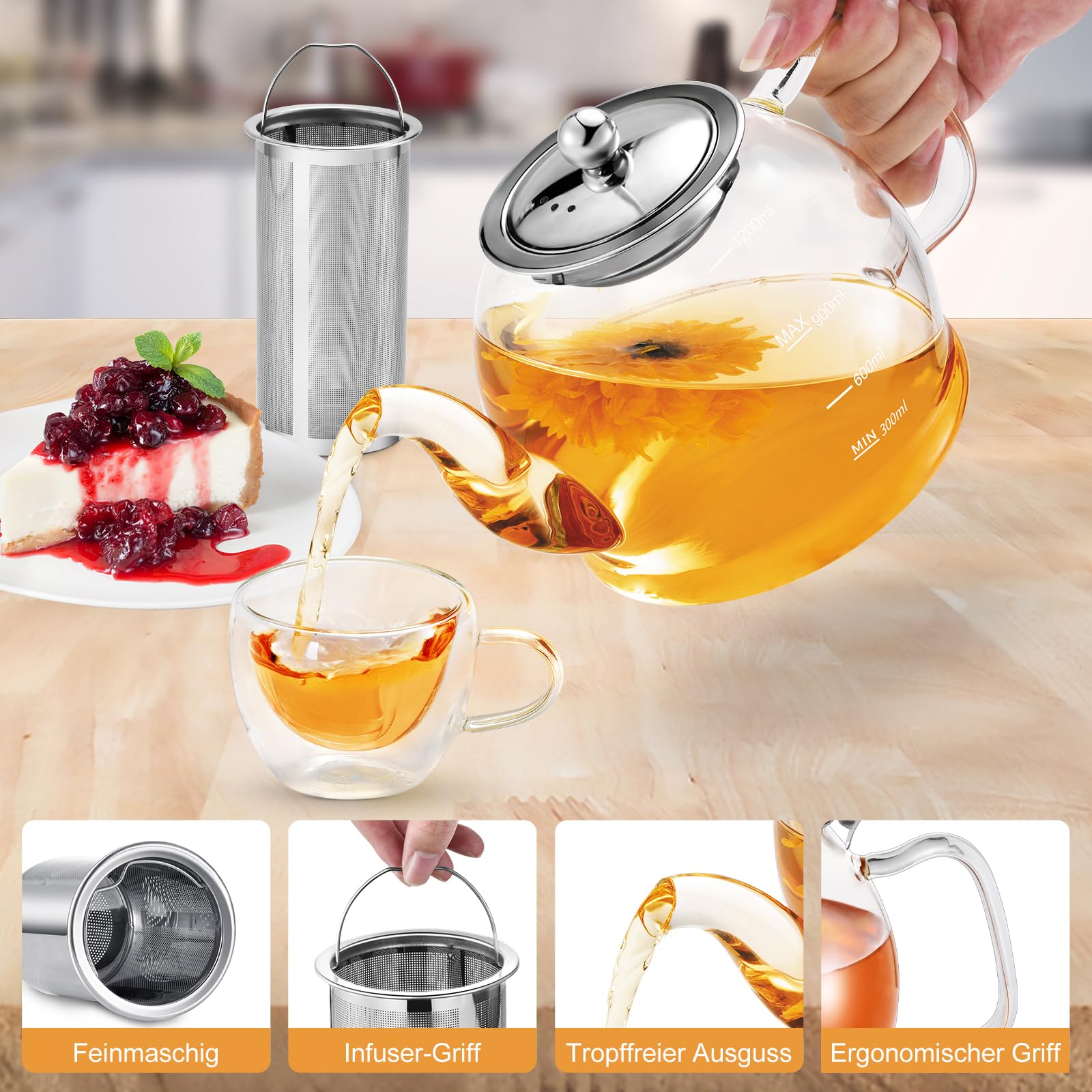1200 Ml Theepot, Roestvrij Stalen Theepot Met Zeef, Fijn Roestvrij Staal Infuser Om Losse Blaadjes Thee Te Brouwen 2 1200 Ml Theepot, Roestvrij Stalen Theepot Met Zeef, Fijn Roestvrij Staal Infuser Om Losse Blaadjes Thee Te Brouwen 2