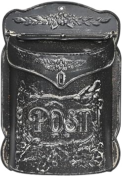 Wall Mount Mailbox for Outside Vintage Mail Boxes for House Outside Metal Door Mailbox Drop Box Antique Style Nostalgic Charm Home Decorative, Flower Pattern, Black