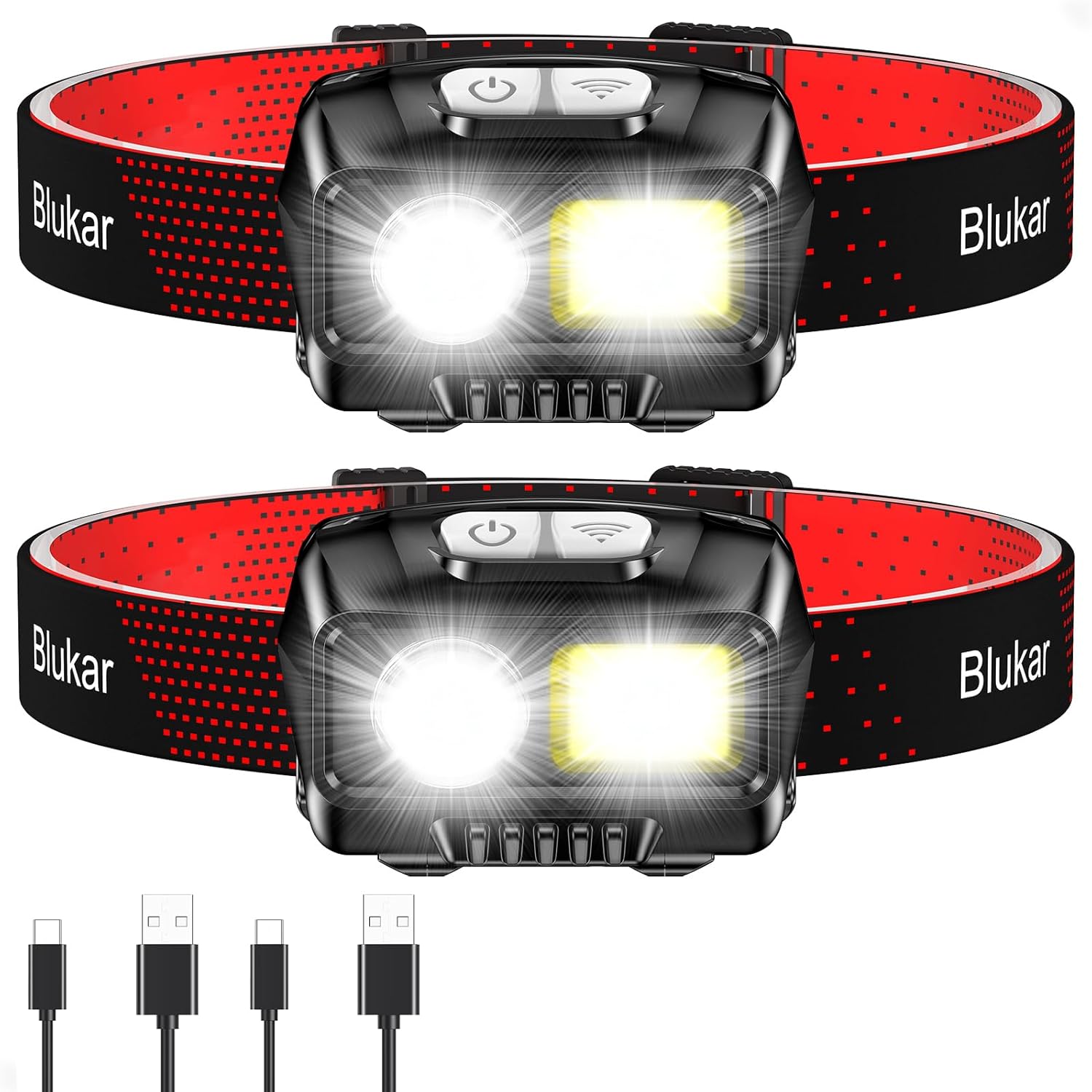 Blukar Rechargeable LED Headlamp 2-Pack: 2000 Lumens Motion Sensor for Car Repairs, Garage Work & Off-Road