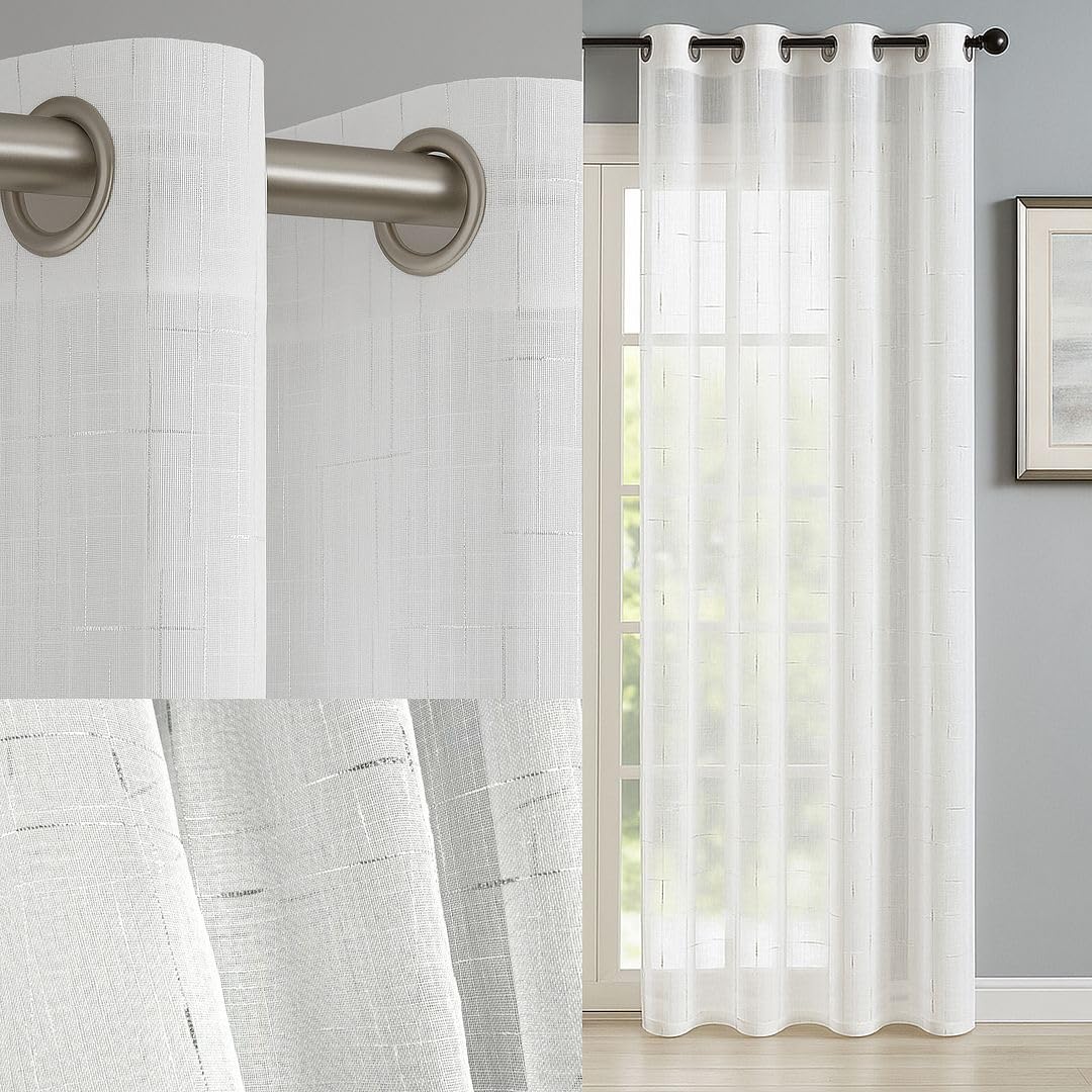 John Aird Celeste White Linen Effect Eyelet Voile Curtain Panel – Elegant Light Filtering Sheer Window Curtain with Subtle Silver Thread (52" Wide x 108" Drop)