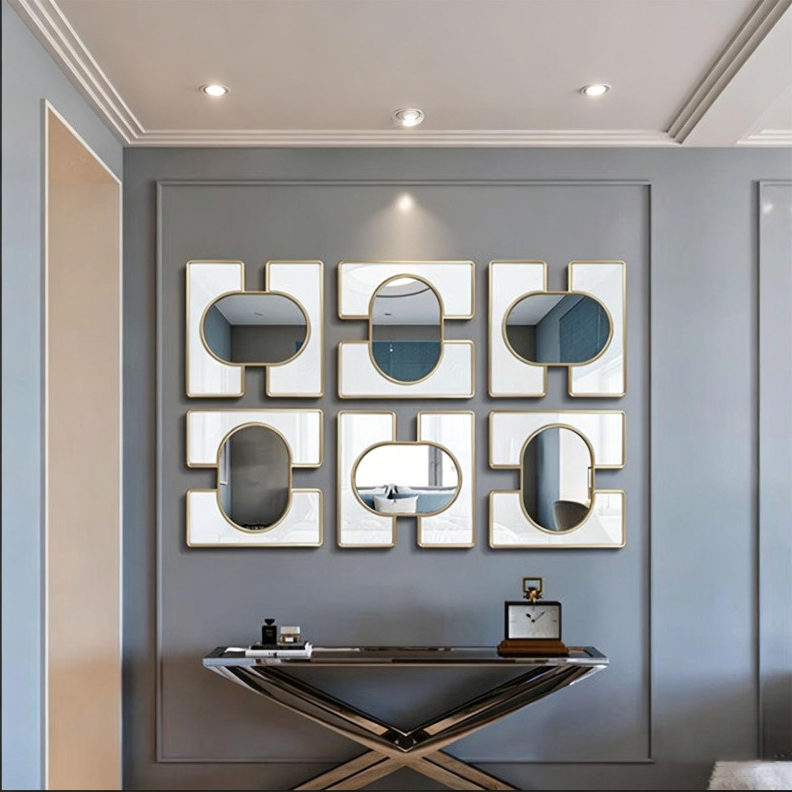 DAJIAYIQI Gold Mirror Wall Decor, Mirrored Hanging Modern, 3D Creative Wall Art Décor for Home Living Room Bathroom Office(6pcs)