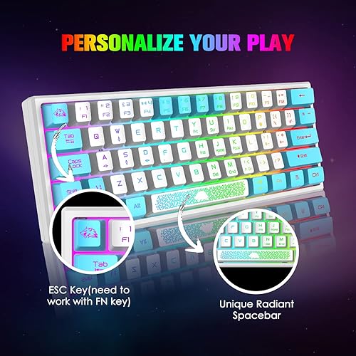 Miniatura 9 de Combo de teclado y mouse para juegos XINMENG de 60% pequeño mini con retroiluminación RGB mecánica, sensación mecánica y mouse óptico de panal RGB