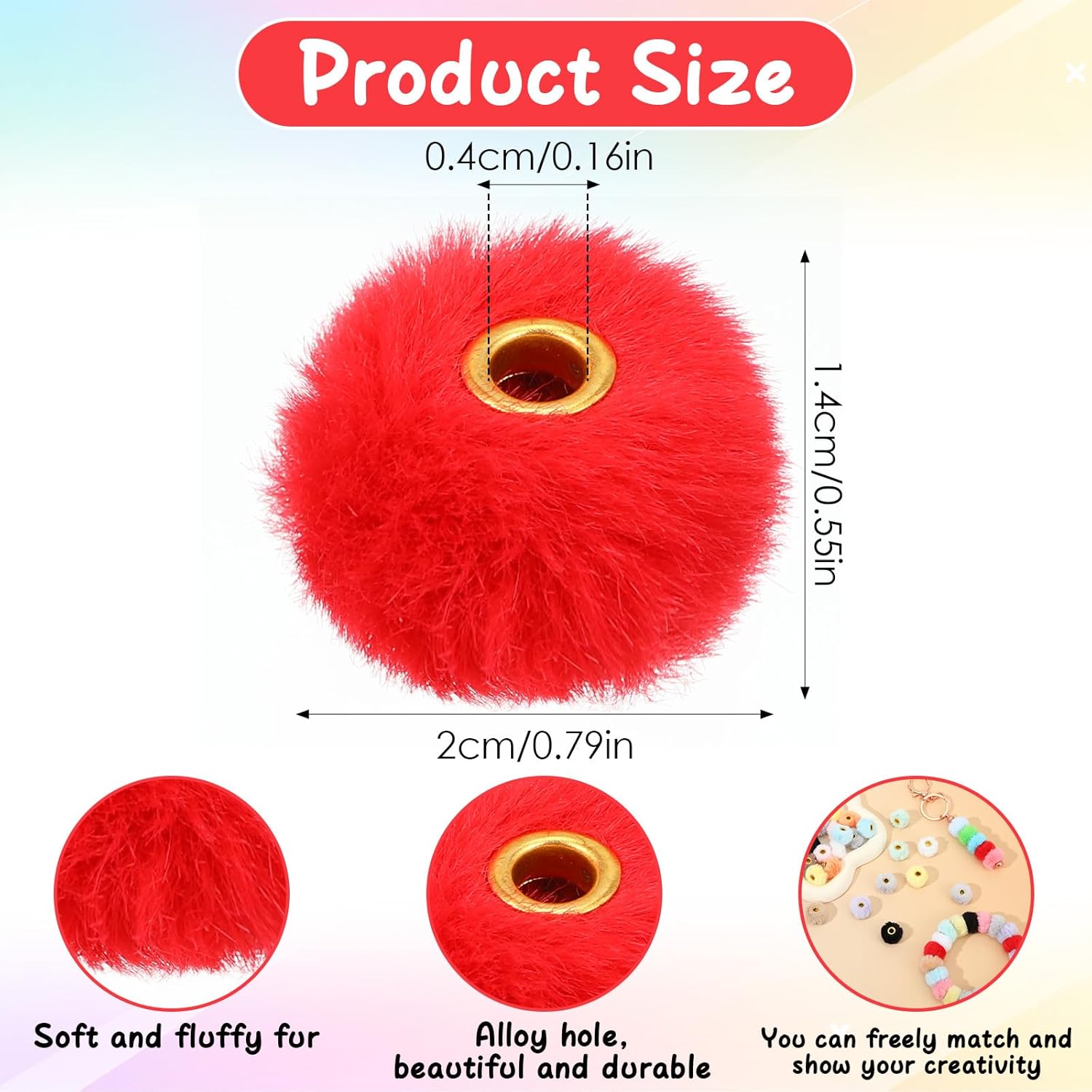50Pcs Fluffy Beads for Beadable Pens, Mixed Color Fuzzy Faux Fur Pom Poms Beads Soft Fuffy Spacer Bead for Bracelets Jewelry Making Keychains Earrings DIY Crafts Handicrafts Accessories - Image 2