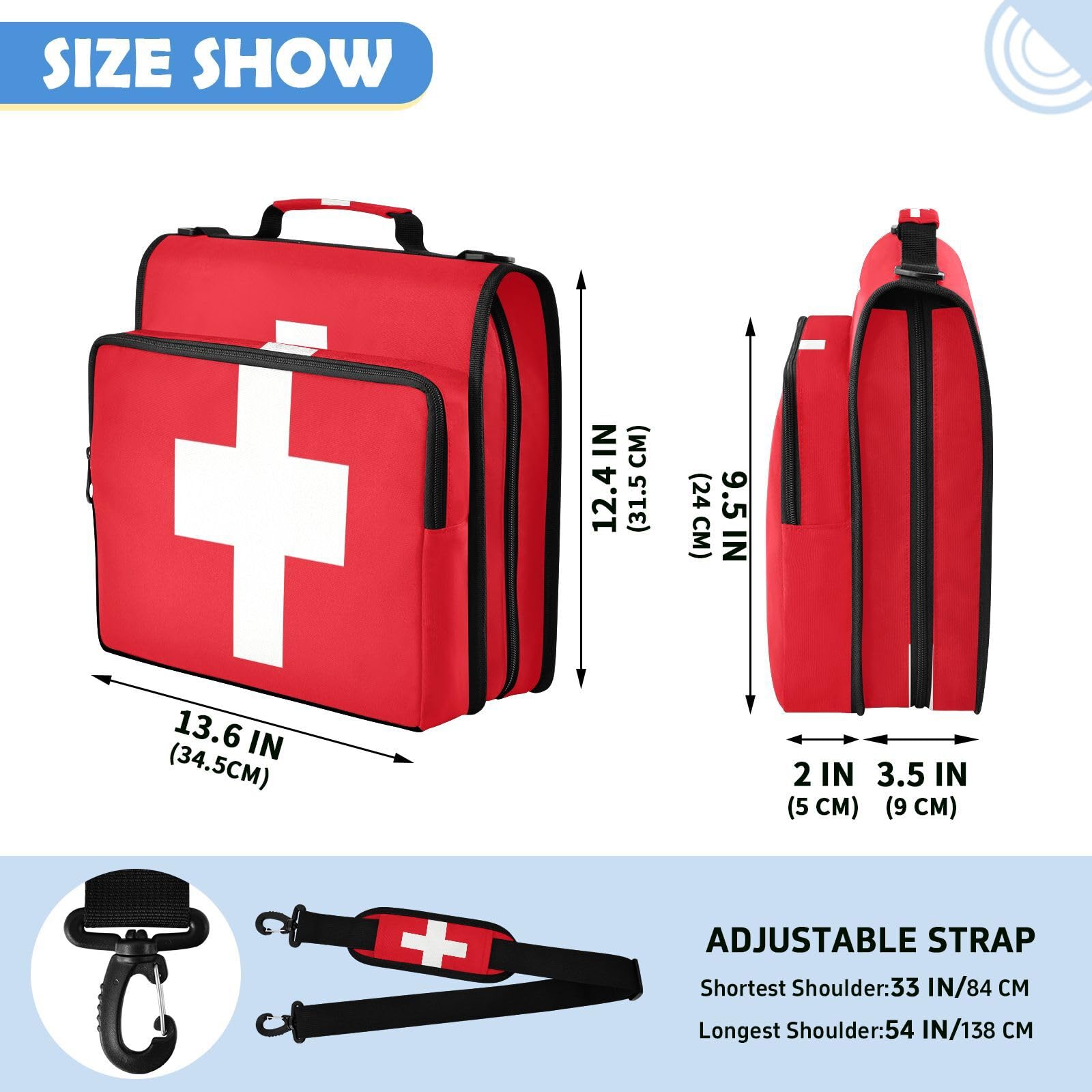 Bolsa de carpeta de 3 anillos con cremallera resistente al agua, organizador de portafolios impreso completo con anillos de 2 pulgadas, se adapta a laptop de 14 pulgadas para escuela, oficina, bandera