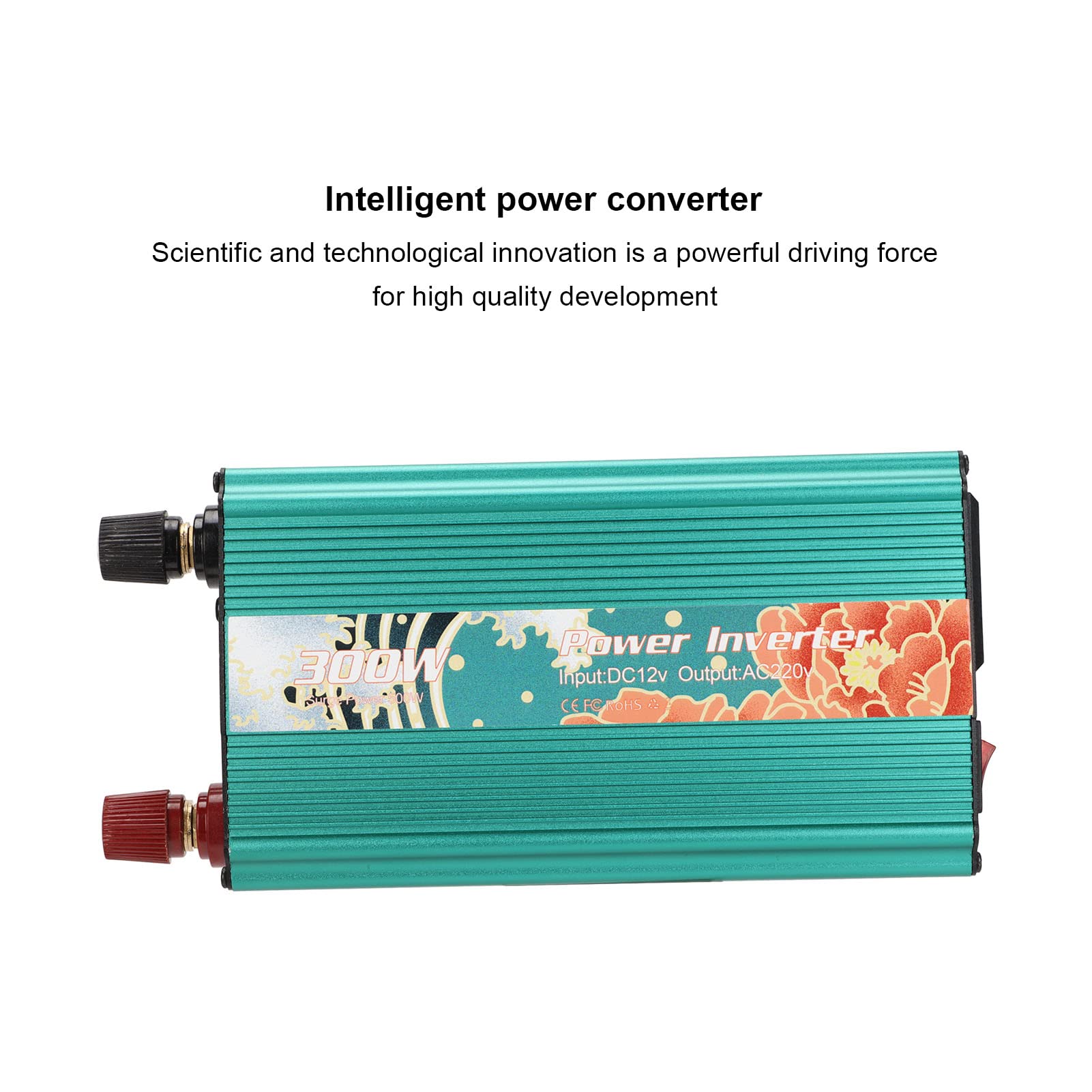 Convertitore di Potenza Intelligente Multiuso da 300 W con Motivo Peonia per Ricarica da Auto in Movimento Trasvertitore CA in Lega di Alluminio da 12 V a 220 V