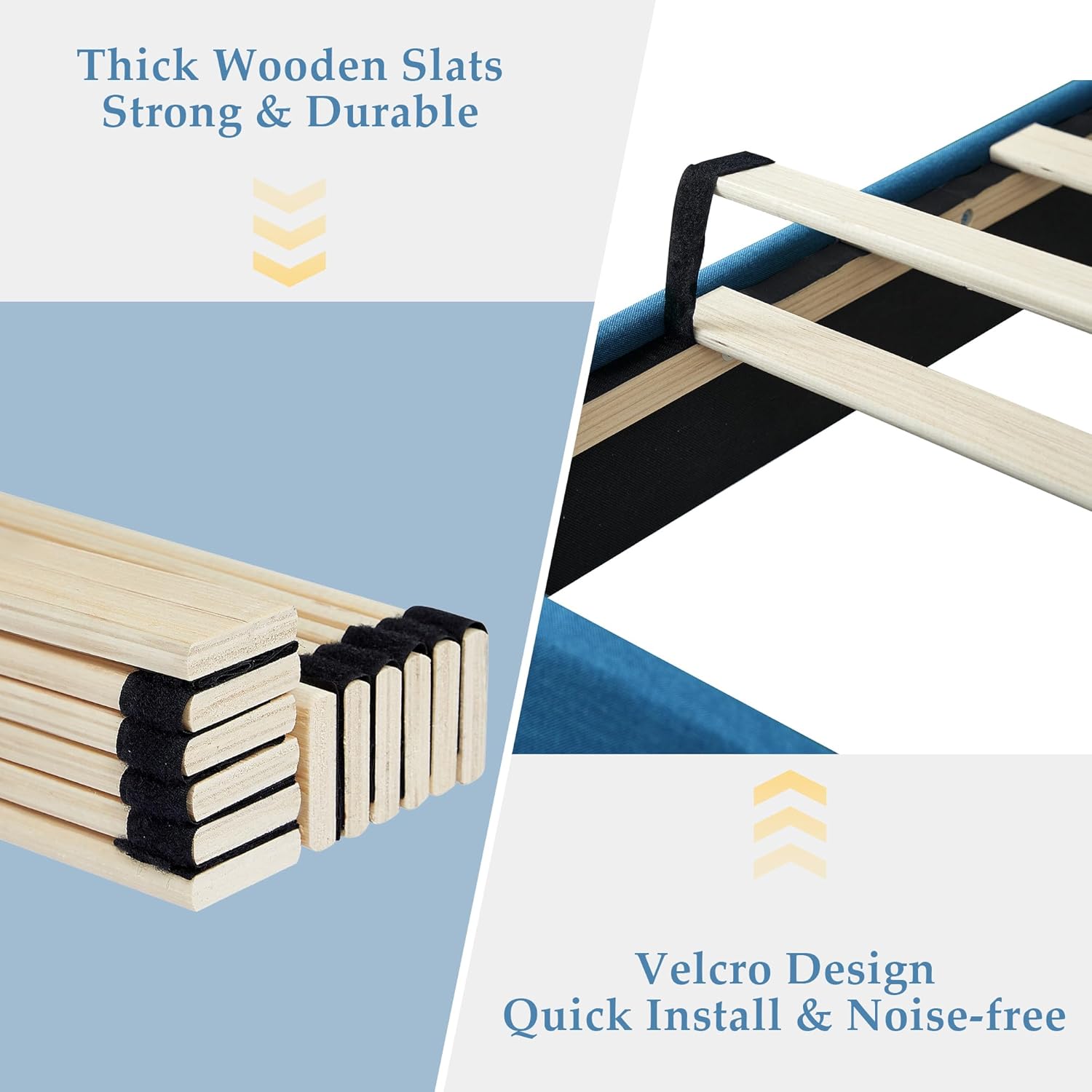 VECELO Queen Size Bed Frame with Adjustable Headboard, Upholstered Button Tufted Platform Bedframe with Wood Slats Support, No Box Spring Needed, Aegean Blue