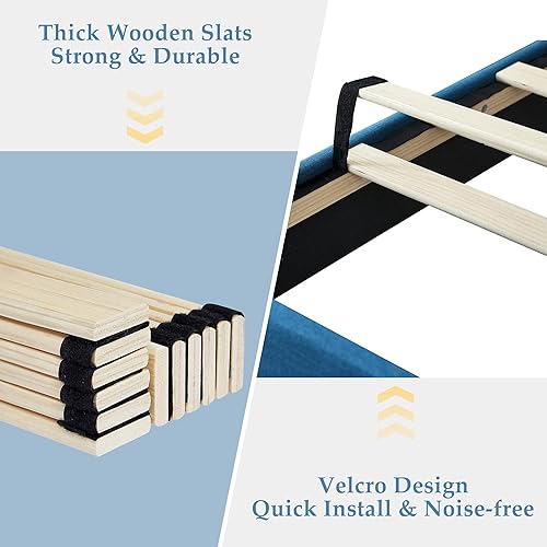Miniatura 7 de VECELO Base de cama de plataforma de tamaño matrimonial con cabecera tapizada de altura ajustable, base de colchón, soporte de listones fuerte, no