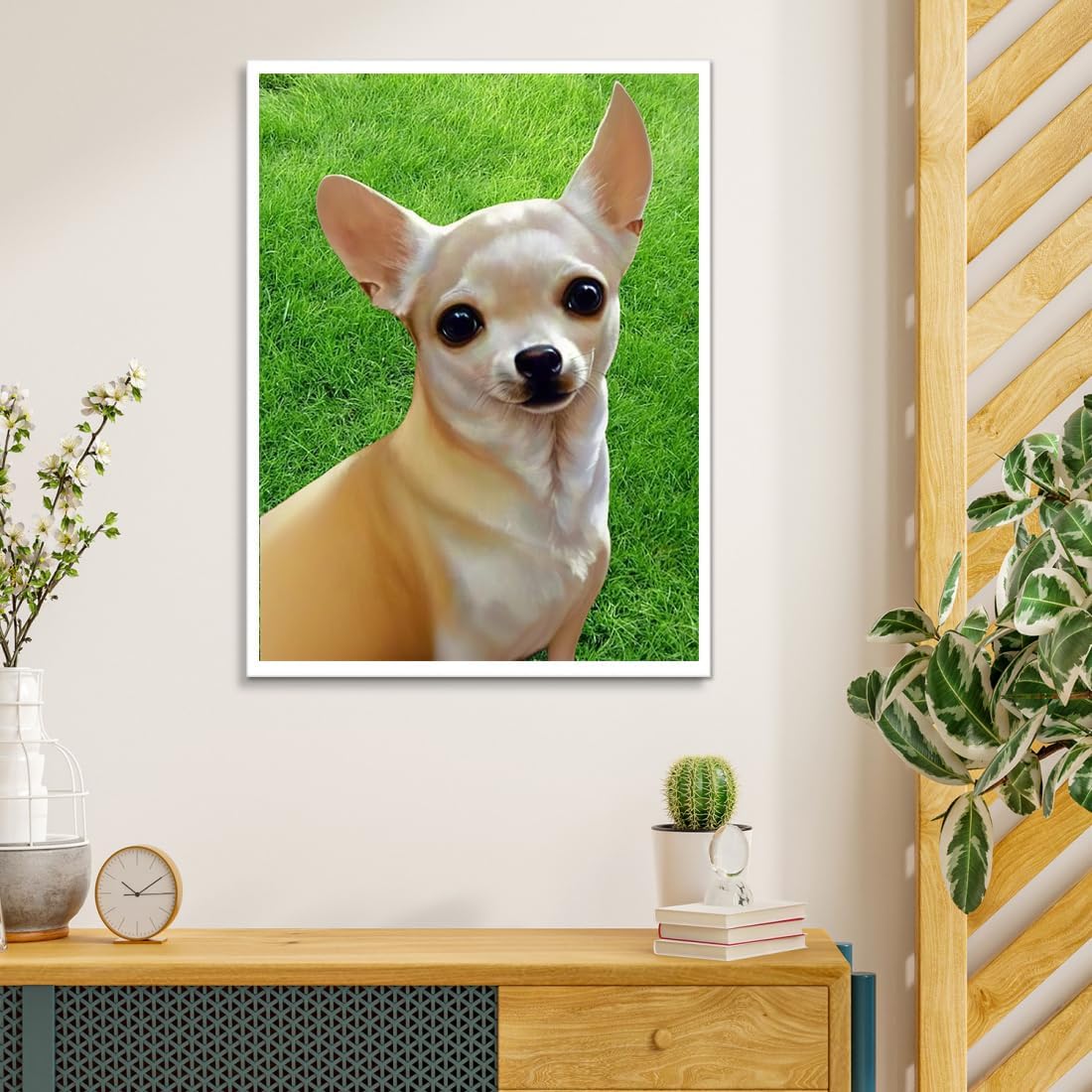 YEEIFFD New Year Gift Cute Chihuahua Dog 5D Diamond Painting by Number Kits Round Full Drill Embroidery Cross Stitch Arts Craft Canvas for Home Wall Decor for Christmas Valentine's Day 12x16 inch