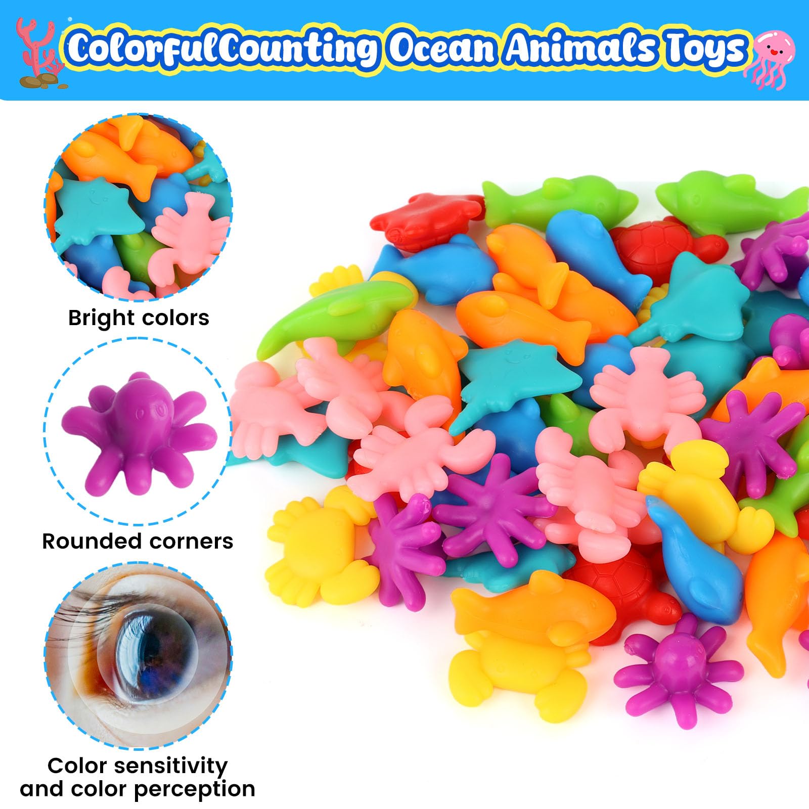 Conteo de animales para niños pequeños, 64 piezas, juego de emparejamiento de animales oceánicos, juguetes educativos Montessori de clasificación de colores 5