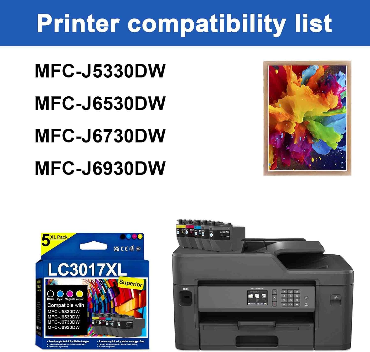 LC3017XL High Yield Ink Cartridges (5Pack,2Black/Cyan/Magenta/Yellow) Replacement for Brother LC3017XL MFC-J5330DW MFC-J6530DW MFC-J6530DW Printer