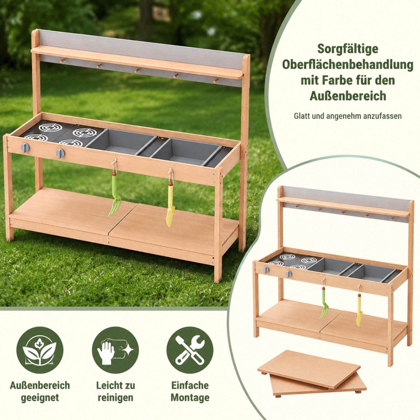 Matschküche aus Holz mit Spüle, Outdoor-Spielküche
