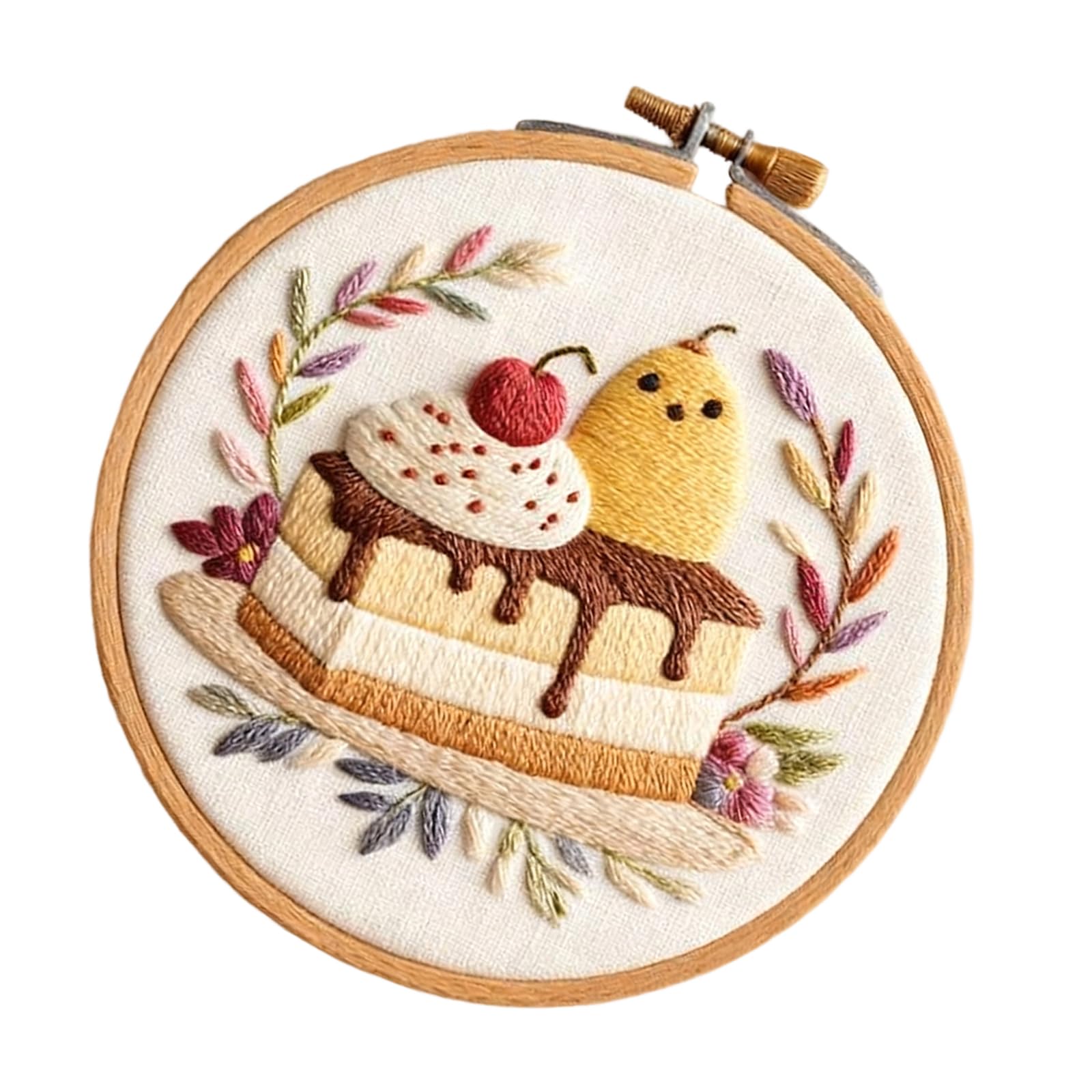 Dessert Theme Embroidery Set with Instruction Stitching Hoop Embroidery Threads and Needle for Art Craft Creative Supplies
