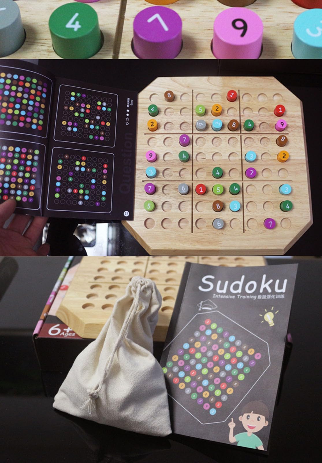 Drewniana gra w liczby Sudoku, kolorowa plansza Sudoku z kołkami, edukacyjna logiczna łamigłówka