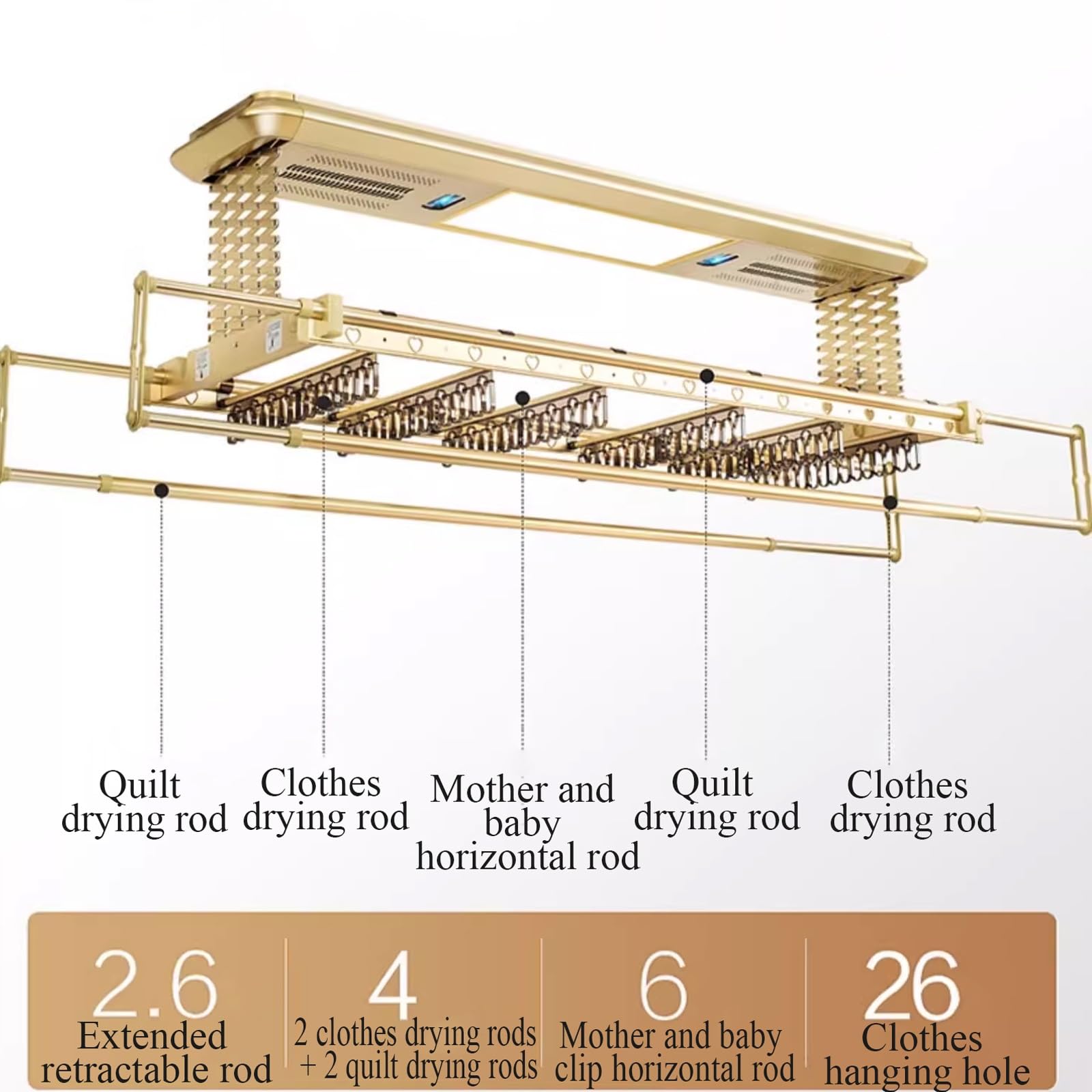 Stendibiancheria Elettrico Pieghevole da 159 Cm, Portata 35 kg, Montaggio A Soffitto con Ventilatore Riscaldante, Design Salvaspazio, Argento, Ideale per Appartament
