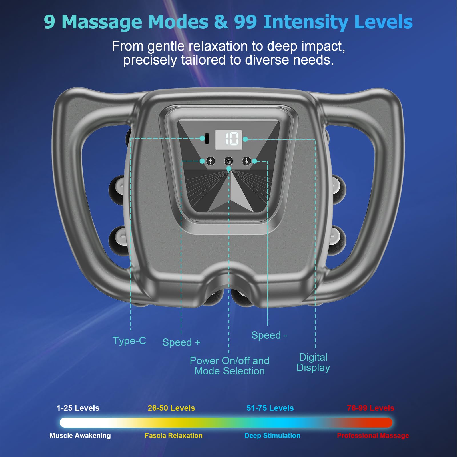 COSYBEE Pistolet de massage à 24 têtes, 9 modes, 99 vitesses, masseur des tissus profonds, percussion silencieuse pour la récupération musculaire du cou, du dos, des jambes et le soulagement de la
