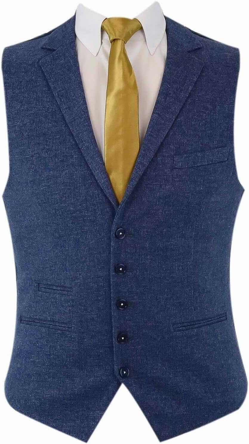 Men’s Slim Fit 3 Piece Tweed Suit Formal Vintage Retro Set