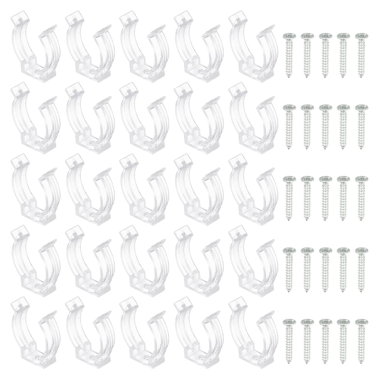 sourcing map T8 U Clips Holder Bracket for LED Light Bulb Mounting Brackets Clamps Plastic Fluorescent Tube Holder with Screws, Clear Pack of 25