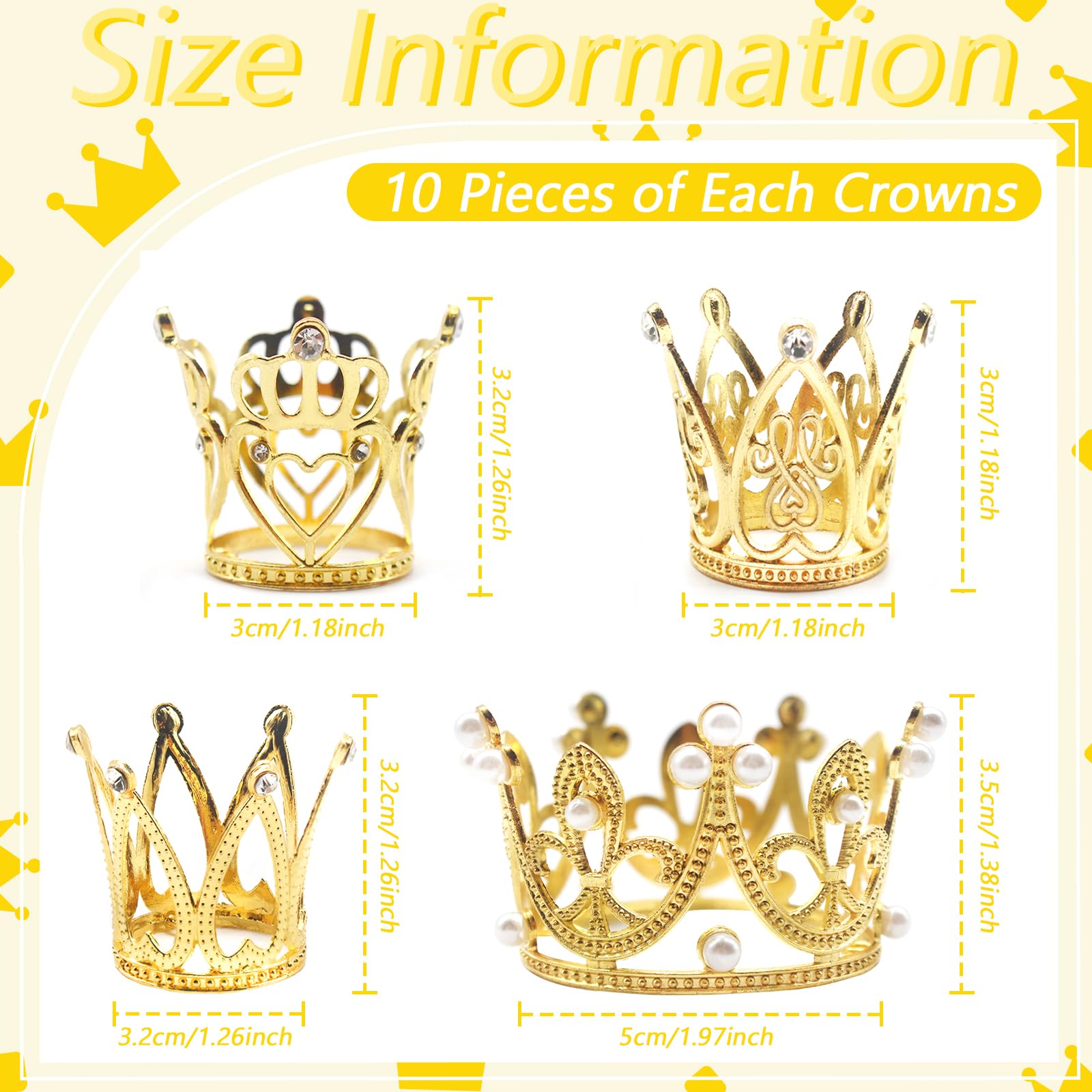 Benvo 40 Piezas De Corona Dorada Para Tartas, Mini Coronas De Diamantes De Imitación, Pequeñas Tiaras De Diamantes Para Ramo De Flores, Cupcakes, Centros De Mesa, Decoración De Niñas Y Damas