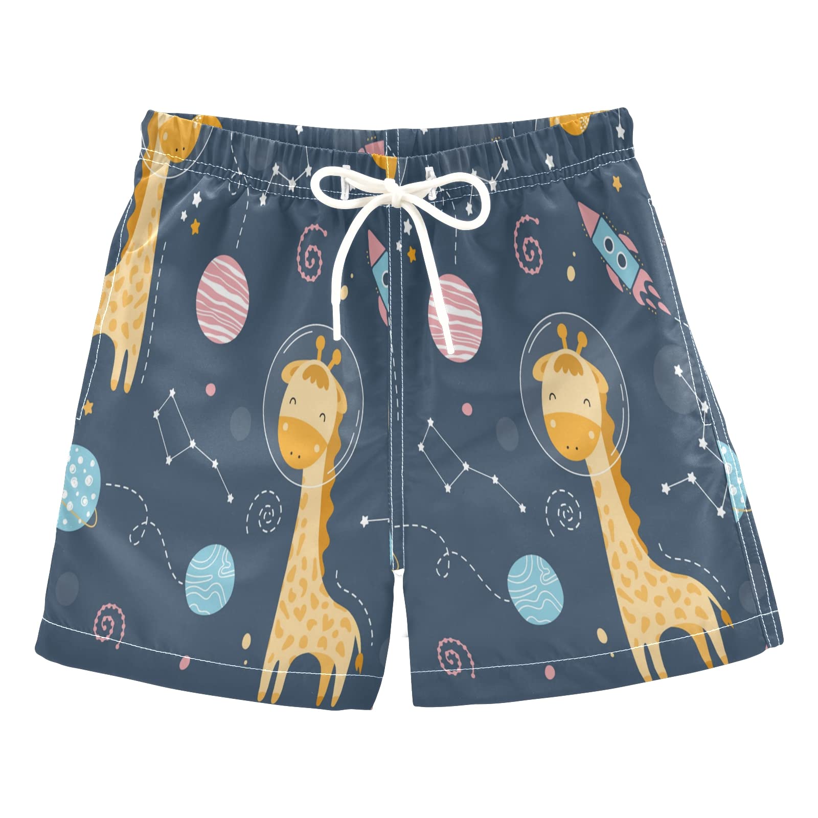 Cute Giraffe in Space Boys Swim Trunks Toddler Swim Board Shorts Quick Dry Little Boy Swimwear Bathing Suits