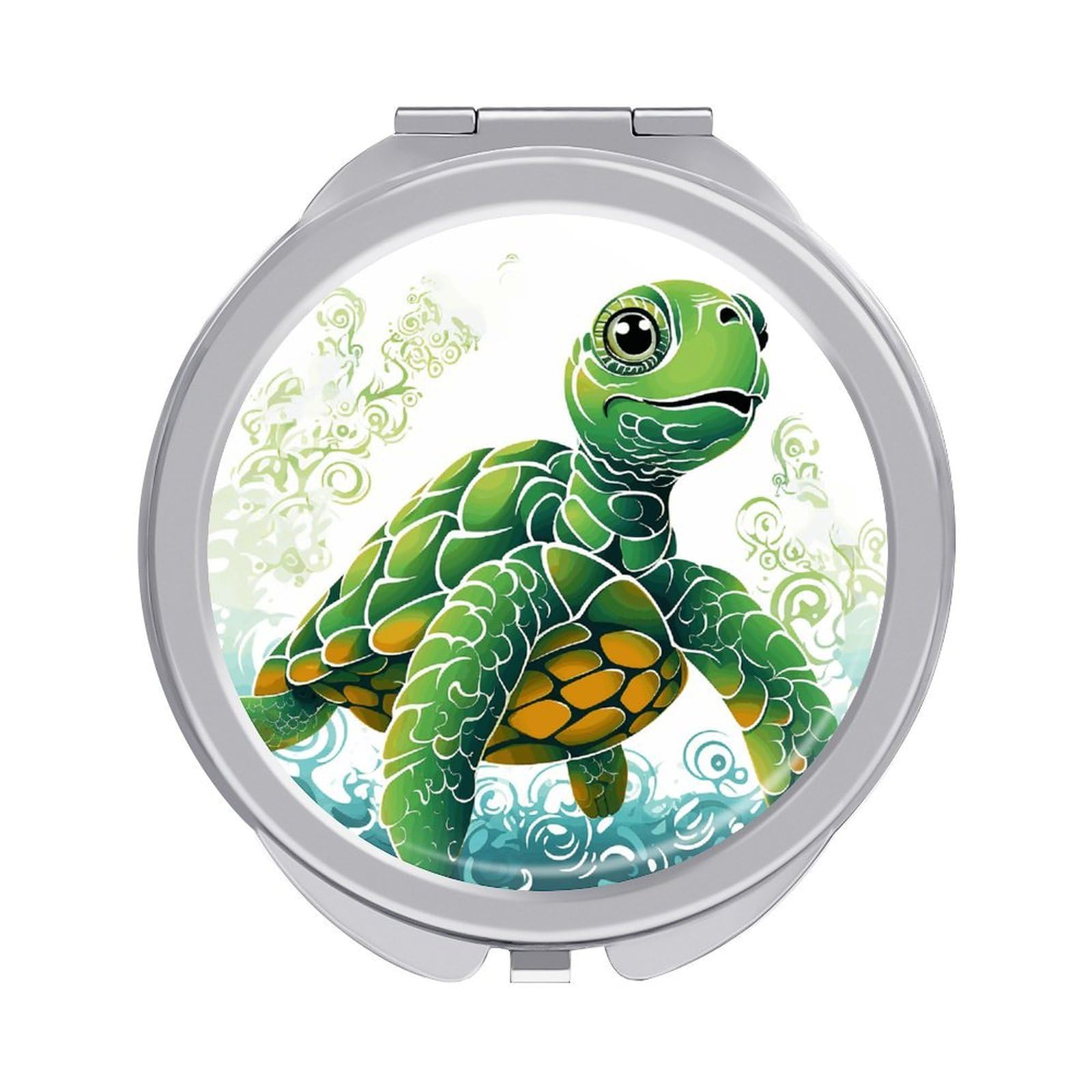 JTREHY Cartoon Turtle Pattern Makeup Mirror Portable Folding Mirror Compact Travel Mirrors 2-Sided Round Pocket Mirrors Cute Handheld Beauty Mirror for Handbag Purse for Women Gift