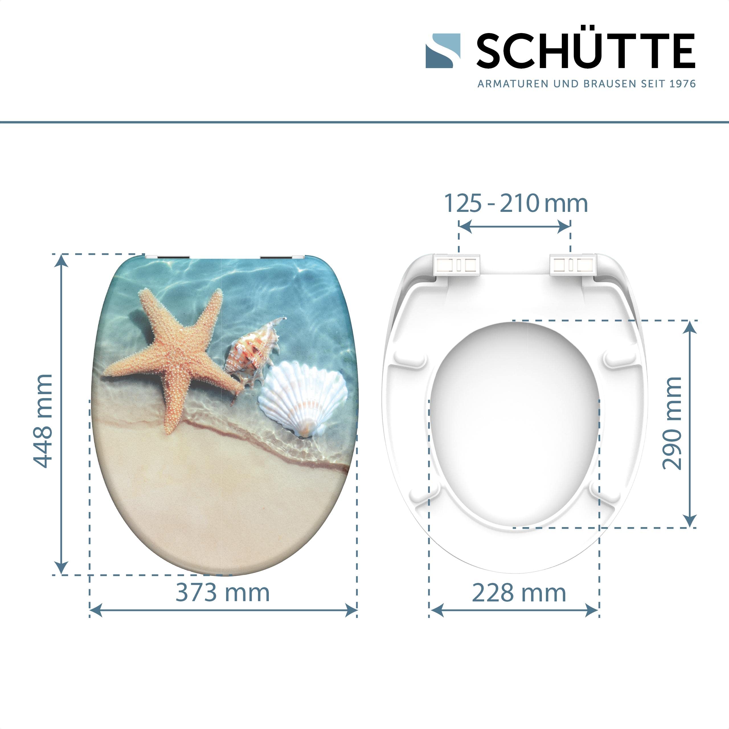 Schütte Beach 82196 Deska sedesowa Duroplast z mechanizmem cichego zamykania pasuje do większości muszli klozetowych, design plażowy