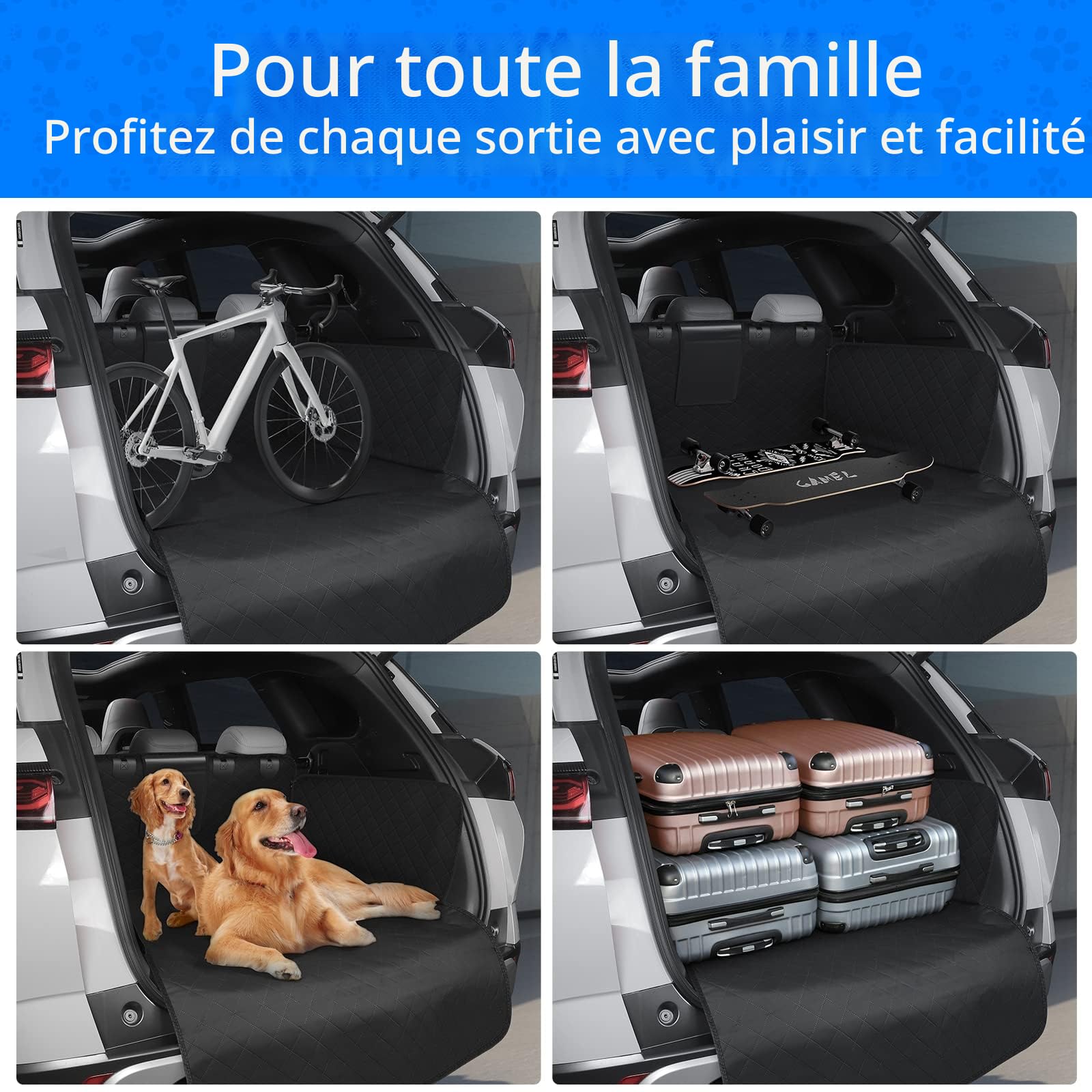 DOBIGER Housse de Coffre Imperméable pour Chien - Tapis de Protection Antidérapant 4 Couches - Ajustement pour la Plupart des SUV, Berlines et Breaks