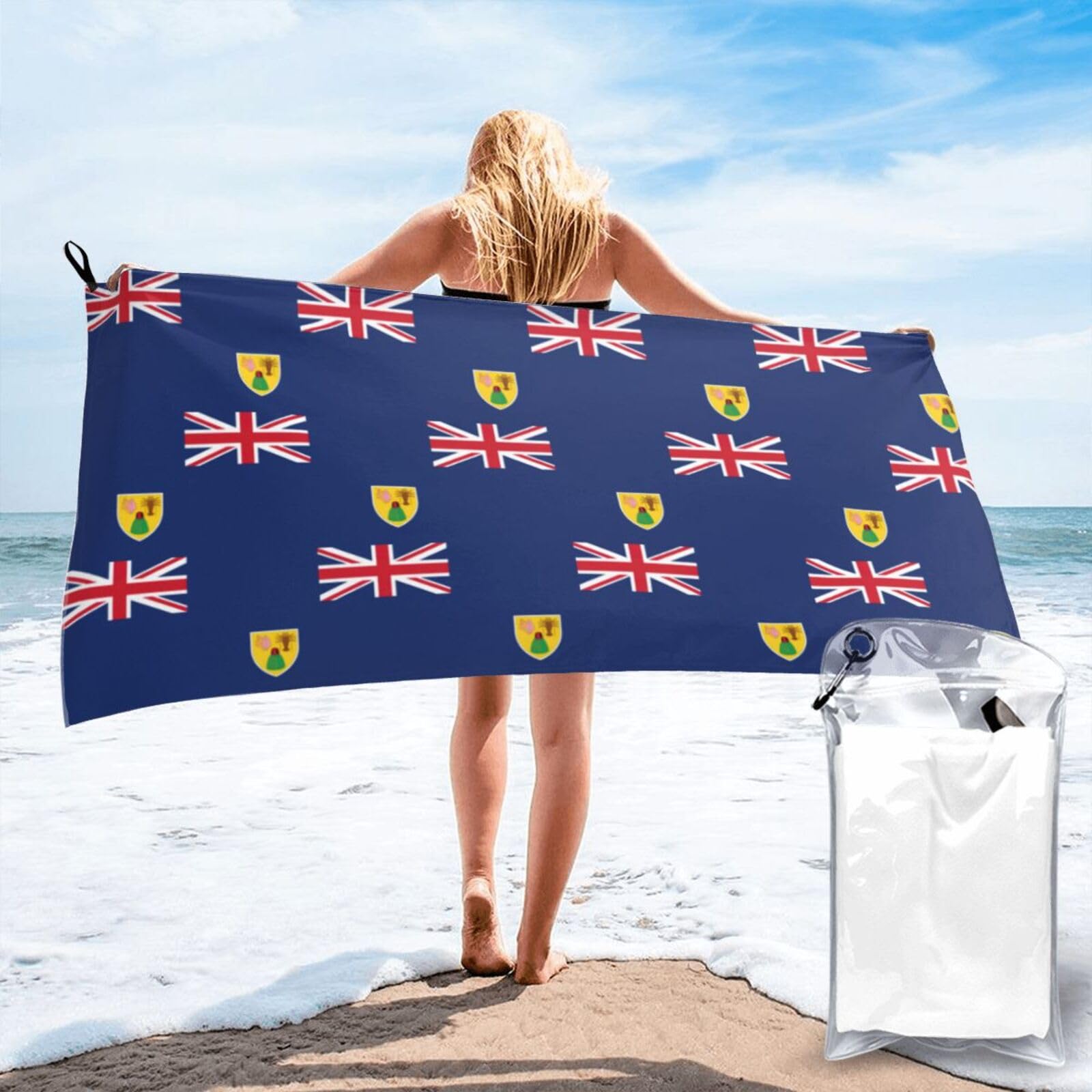DIEzig Flag Of The Turks And Caicos Islands Print Beach Towel Fast Dry Thin For Holiday Vacation Cruise Gym Swimmers