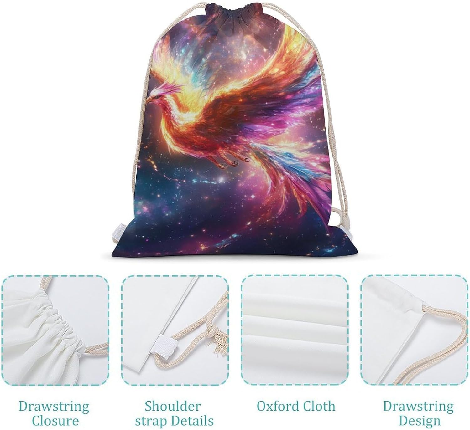 Phoenixsbird Glowing Drawstring Backpack Gym Bag Draw String Back Bags for Sports Tennis Party Favor