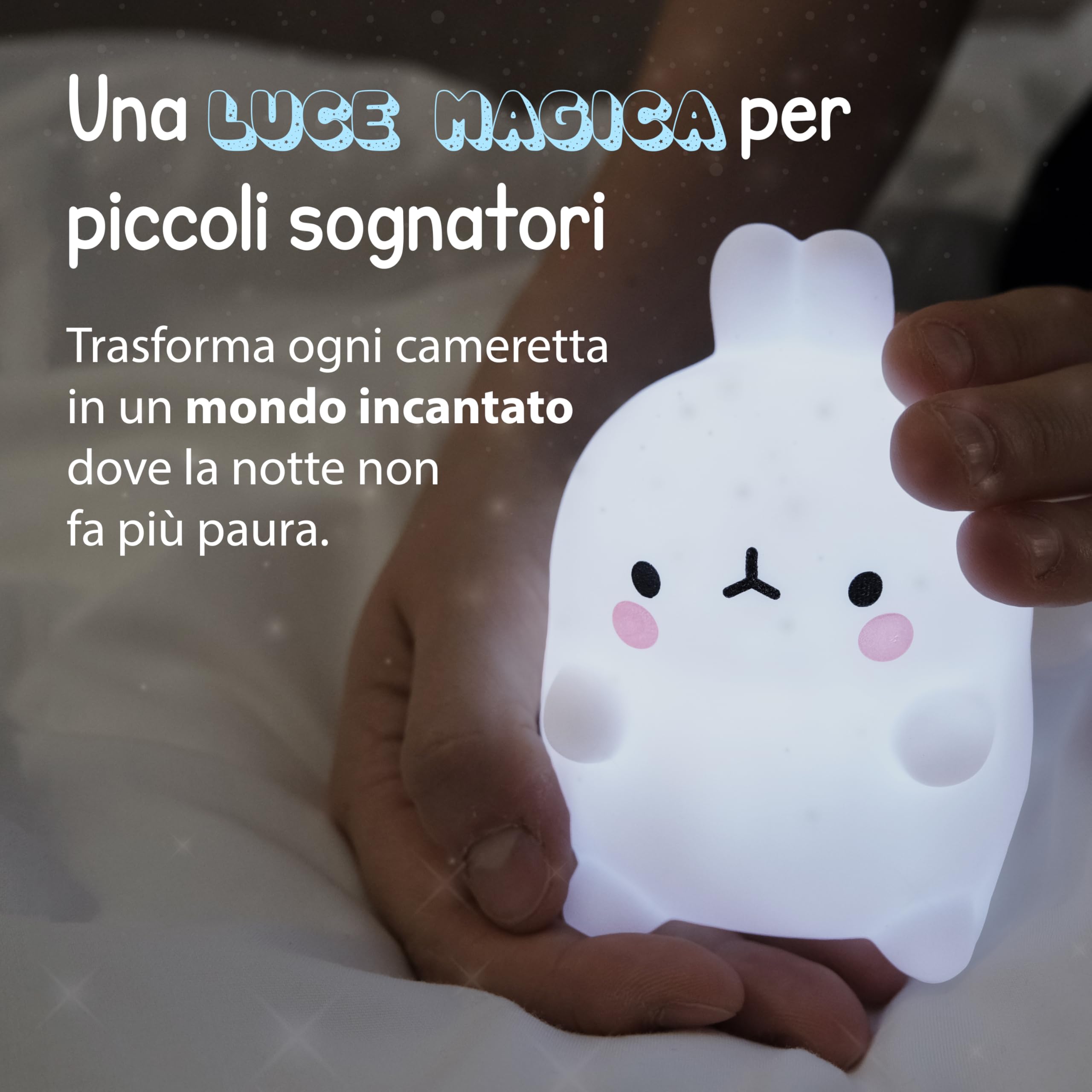 Luce Notturna Bambini a Forma di Coniglietto, Lampada Morbida, Sicura e BPA Free per Neonato, Portatile per Culla, Lettino e Cameretta, Perfetta per una Nanna Tranquilla