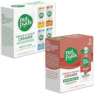 nutpods Non Dairy Coffee Creamer Bundle: a 4 pack of our Unsweetened Variety Pack creamer and a 3 pack of our Cookie Butte...