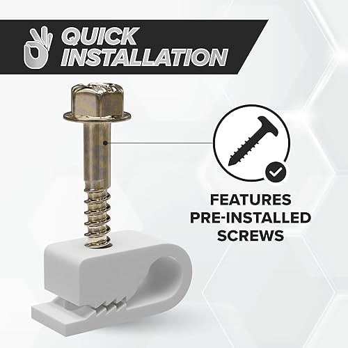 Miniatura 5 de THE CIMPLE CO - Clips de cable coaxial individuales, Cat6, Clip de cable de alambre eléctrico, clip de tornillo de 14 in (6 mm) y sujetador, blanco