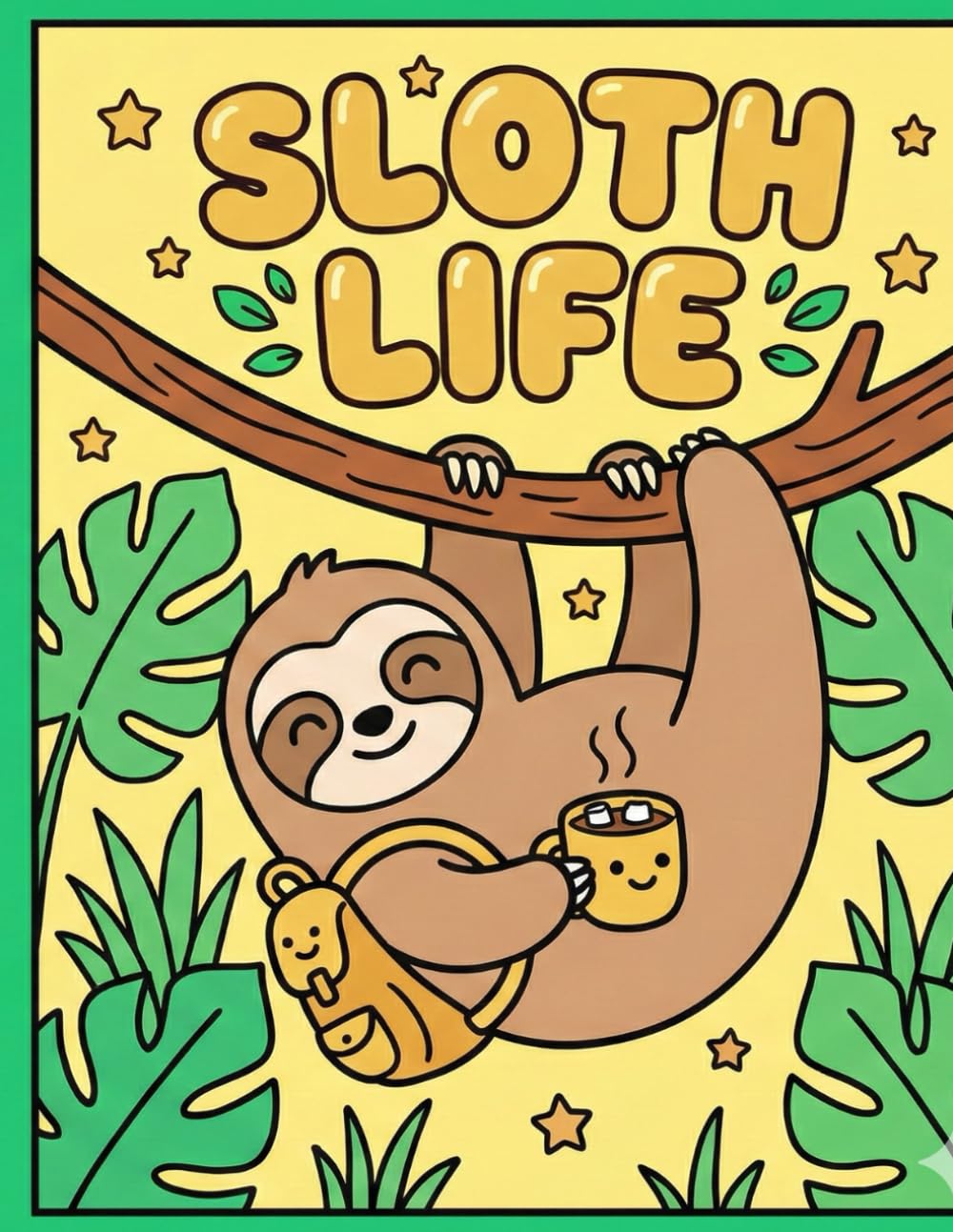 Cute Sloth Life: Bold and Easy Coloring Book: 40 Thick Line & Simple Designs | Adorable Lazy Animals for Relaxation and Stress Relief