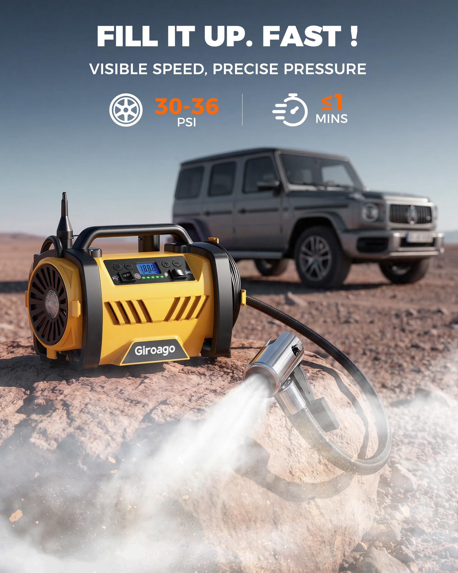Portable Tire Inflator - Dual Power & Fast Inflation -2