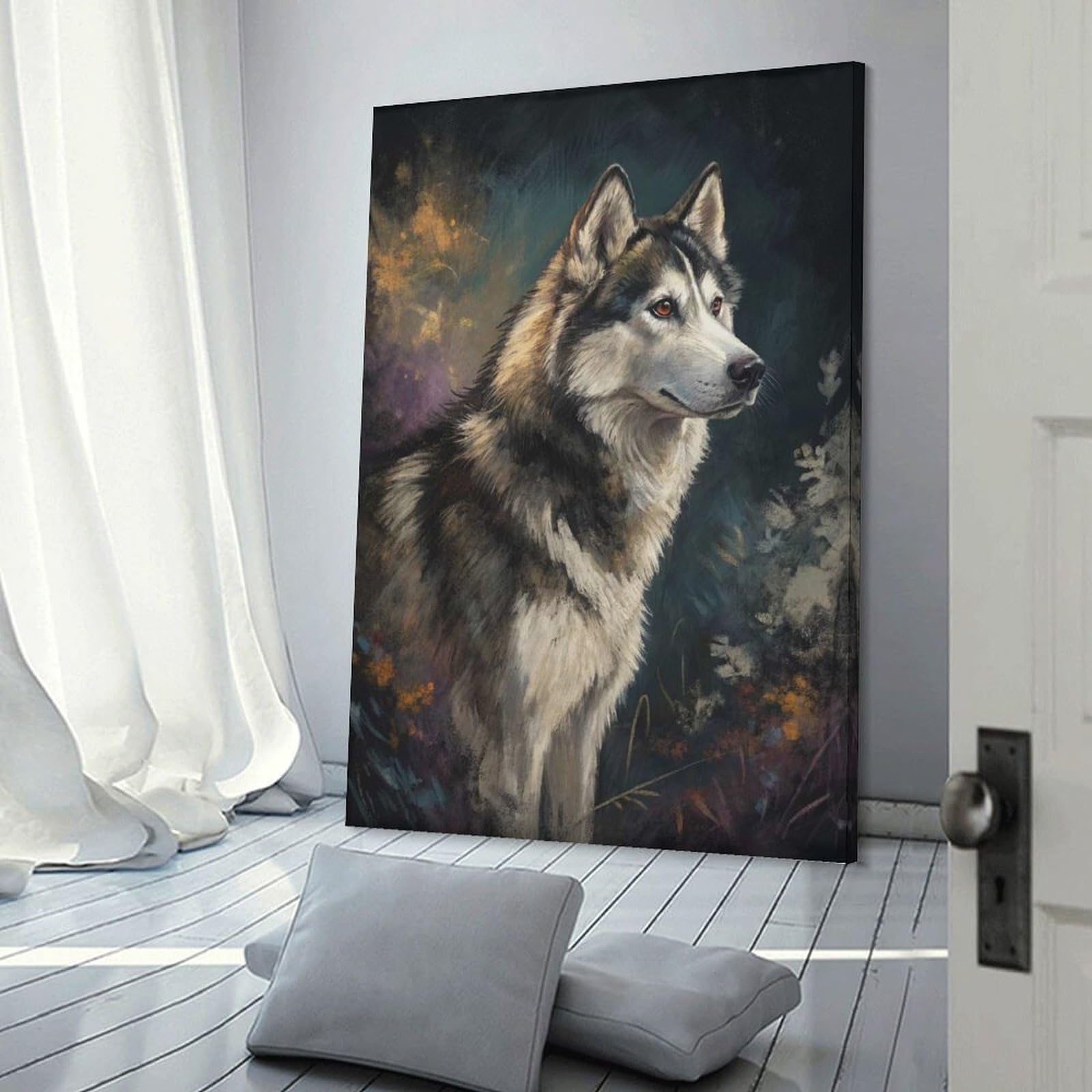 Junmoney Canvas Wall Decor Majestic Husky Portrait, 20x30inch(50x75cm), for Lounge Decor, Bedroom Walls Or Flats, Eye Catching Artwork for Blank Walls