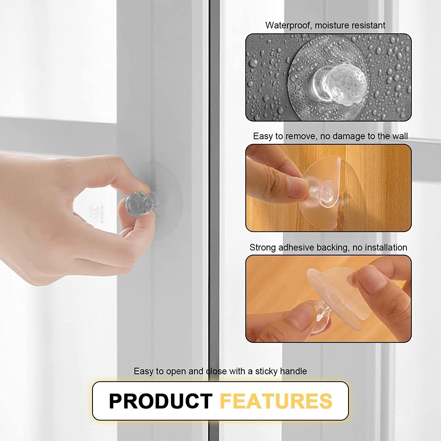 Navaliya Strong Sticker Drill Free Self-Stick Push Pull Helper, Diamond Crystal Shaped Hook, Clear Cabinet Drawer Knobs for Wardrobe,Kitchen,Bathroom (10 Pcs) 2