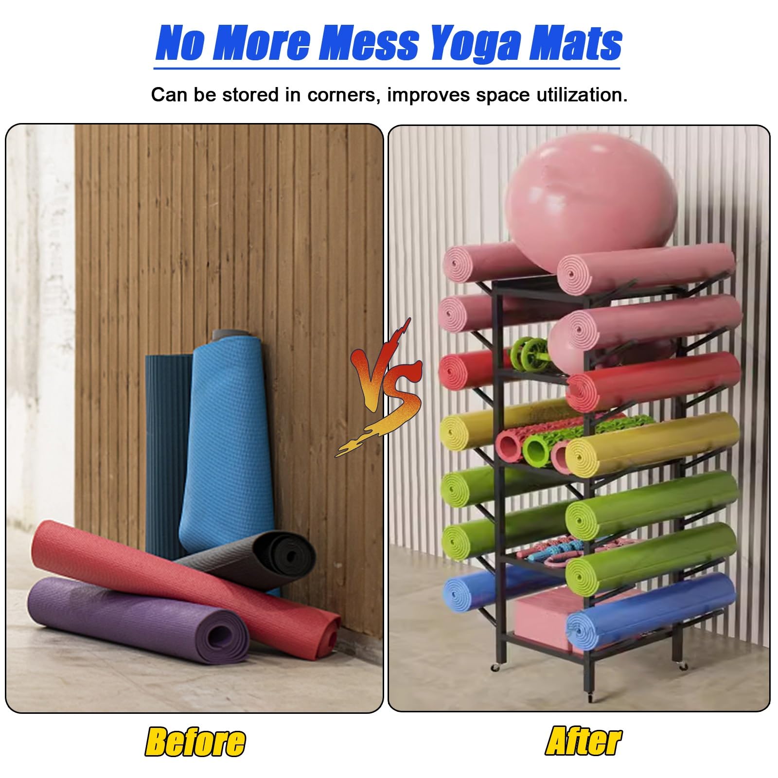 Soporte para Esterilla de Yoga, Soporte Independiente de 5 Niveles - Organizador móvil para esterillas de Fitness y Rodillos de Espuma, Ideal para gimnasios, Estudios, escuelas y Clubes - So
