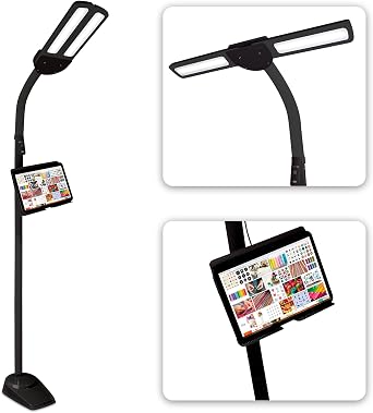 OttLite Dual Shade LED Standing Floor Lamp with Adjustable Stand - Wide Range of Illumination with Built-in 2.1A USB Charging Port and Flexible Neck - 4 Brightness Settings for Reading & Studying