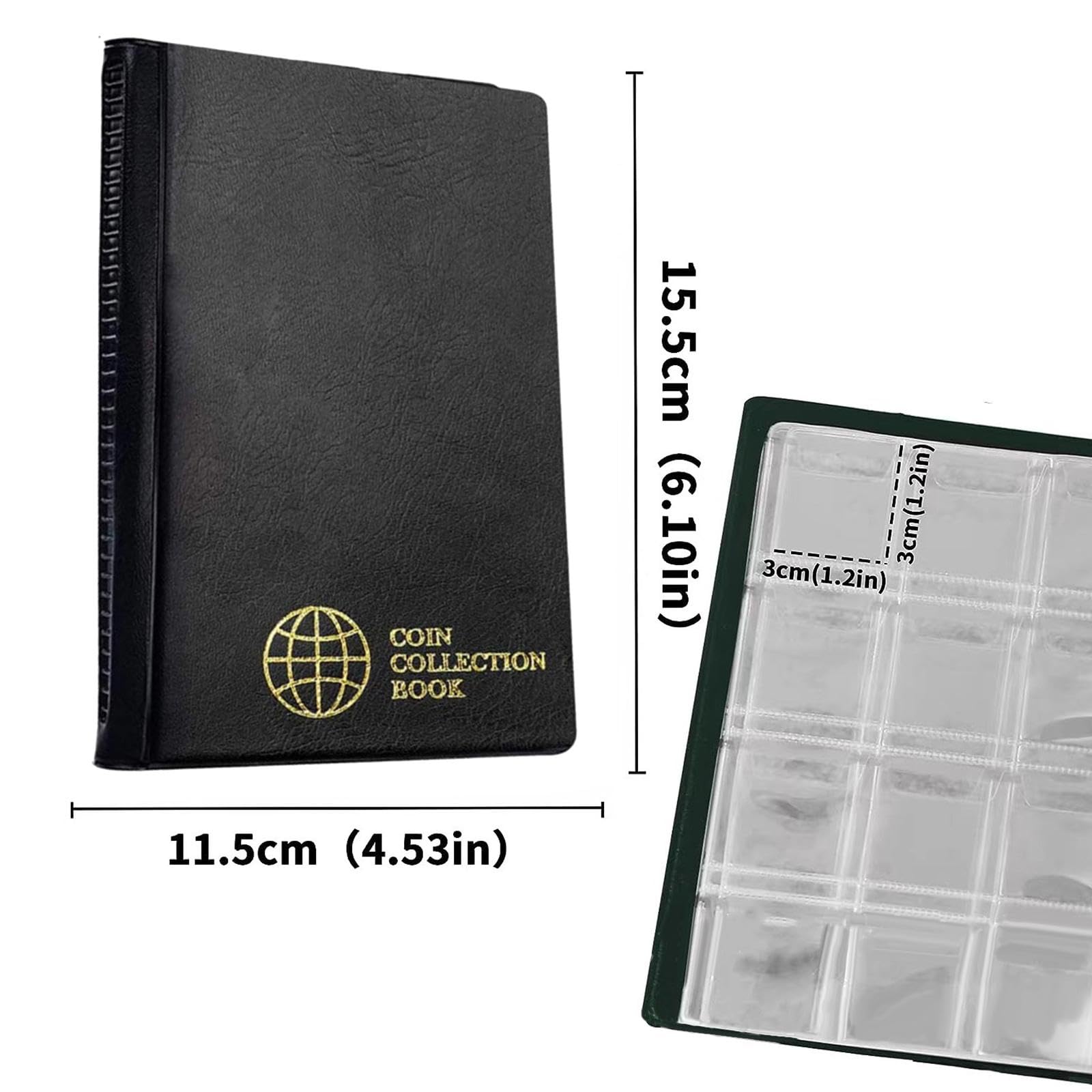 5 Pezzi Pagine per Collezione di Monete con 120 Tasche Trasparenti in PVC per Conservazione E Visualizzazione di Monete con Copertina in Pelle Pu per
