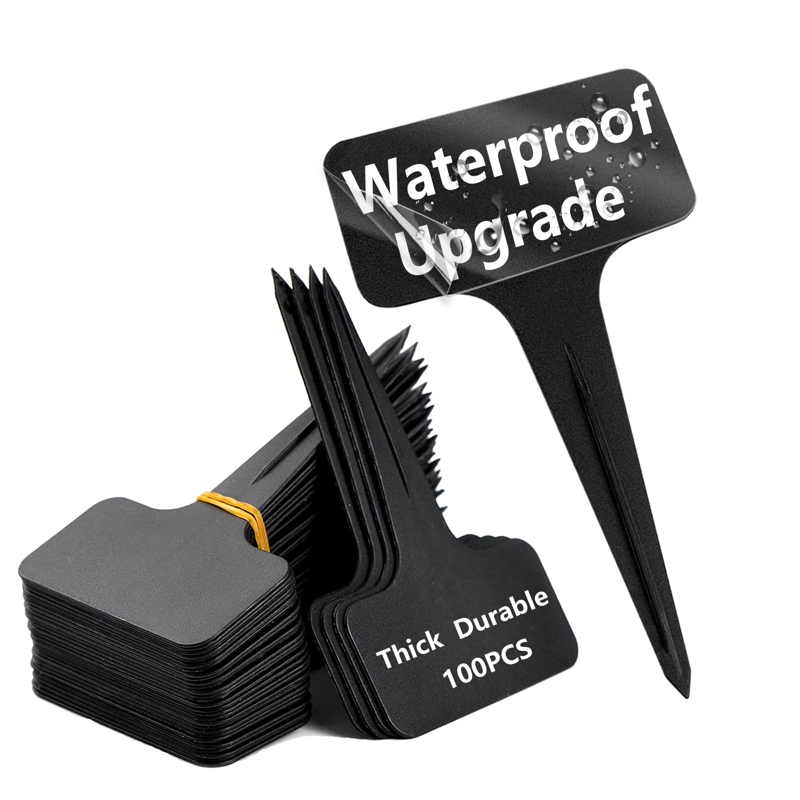 100 Pcs Waterproof Black Durable Plastic Plant Outdoor Garden Labels Nursery Markers T-Type Thick Tags Re-Usable for Vegetables Seedlings