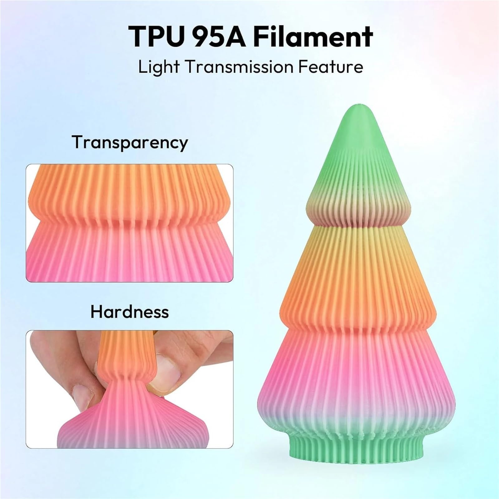 Filament D'imprimante 3D TPU Dégradé De Couleur 1,75 Mm, Filament Arc-en-ciel Flexible 95A, Change De Couleur(Glowing Blue 250g)