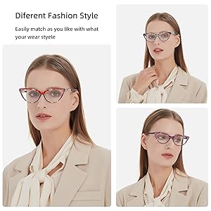eyeezi Cat Eye Reading Glasses for Women-4PC Blue Light Blocking Flexible Spring Hinges Stylish Anti-glare UV400 Readers Fashionable Eyeglasses+0.0