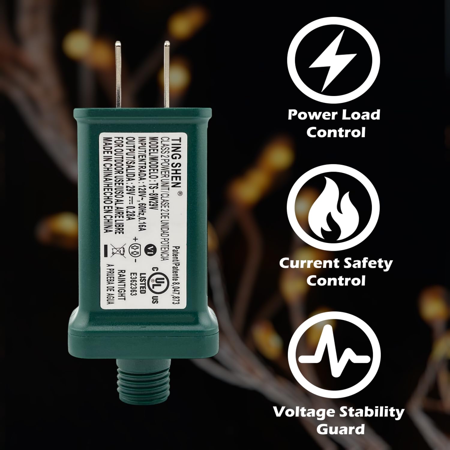 Goodsby Class 2 LED Transformer for Christmas X-Mas Tree Lights, Holiday Lighting, LED String Light 29V 0.28A Power Supply 8W Raintight US Plug Power Adapter UL-Listed TS-8W29V (Left Positive)
