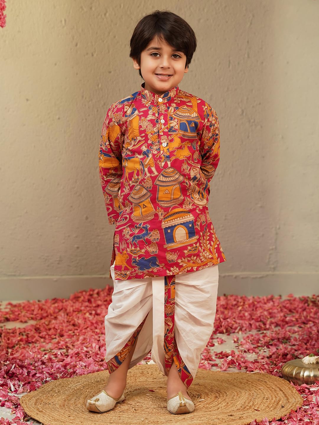 AJ DEZINES Boys Cotton Full Sleeve Abstract Pink Printed Dhoti Kurta Set for Boys - Ethnic Wear | Traditional | Festival Outfit for boys - Regular Fit (Twister-1953-PINK-4) - Image 2 thumbnail
