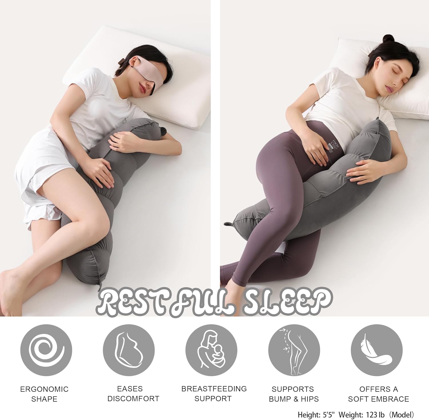 Peallow(Pat. Pend) – Long Round Body Pillow for Adults, Bolster Pillow for Sleeping, Soft and Supportive Pillow for Sleeping & Lumbar Support (Urban Grey, 29.5")