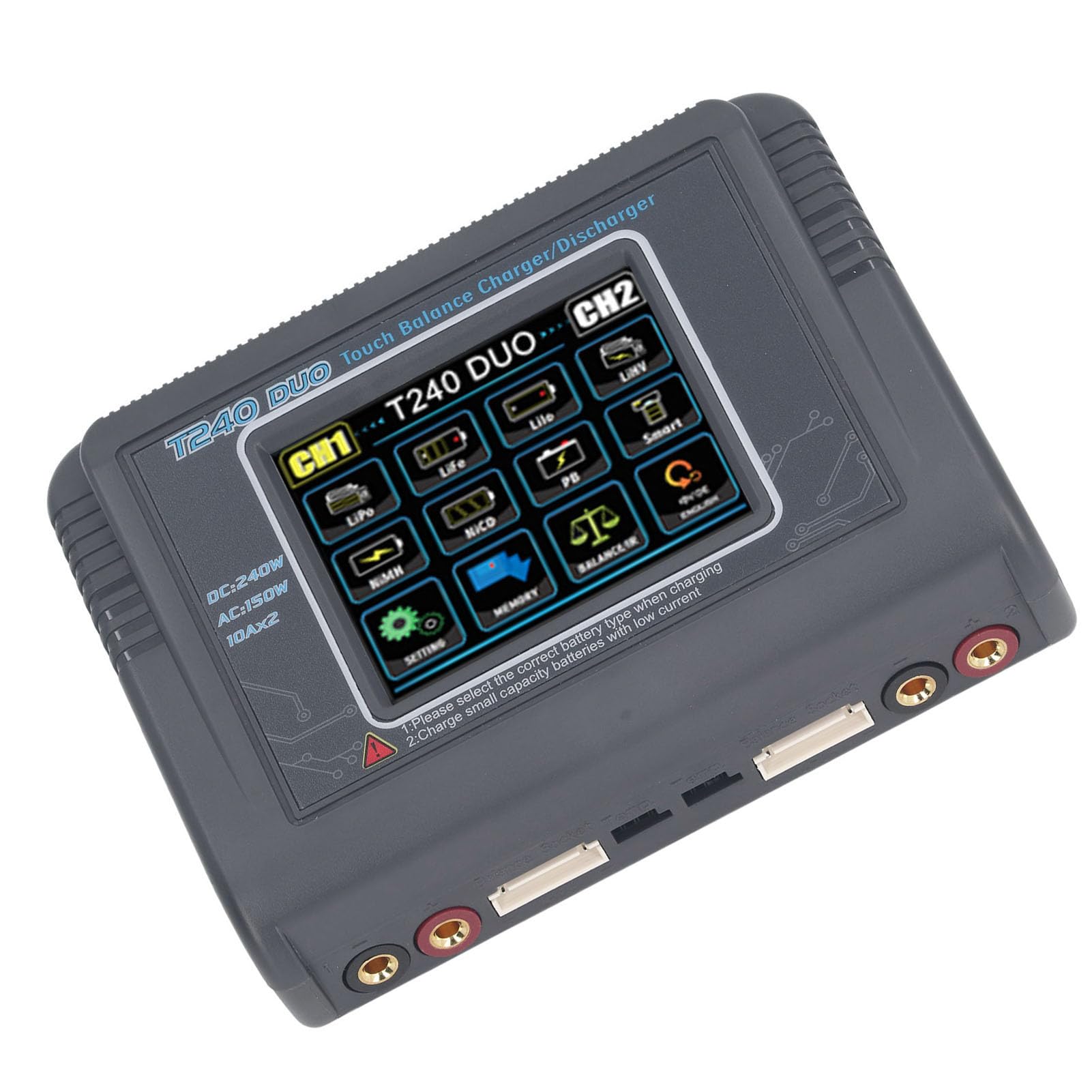 CHICIRIS Chargeur de Batterie LiPo, Double Chargeur de Batterie de Voiture RC 10 A, à équilibre Rapide avec Ventilateur de Refroidissement à écran Tactile, pour LiPo LiHV (Prise UE)